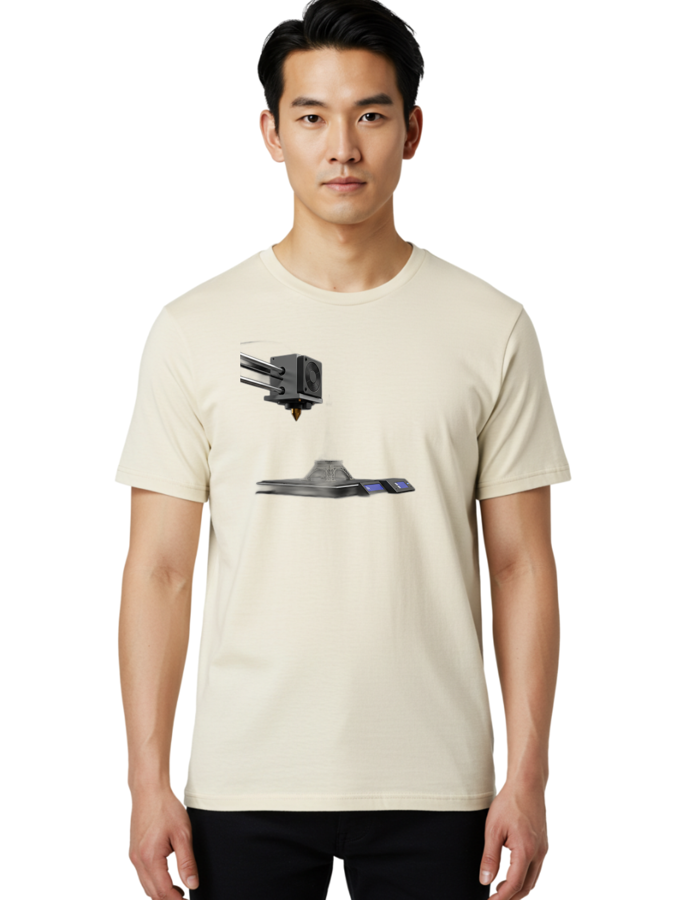 3D-Printer-21 Men'S Graphic Tee, 100% Cotton, Comfortable Casual Summer Wear, Machine Washable, 3D Printing Technology, Additive Manufacturing, Digital Fabrication, Printer Head, 3D Model Creation, Modern Innovation, Futuristic Design, Baa015