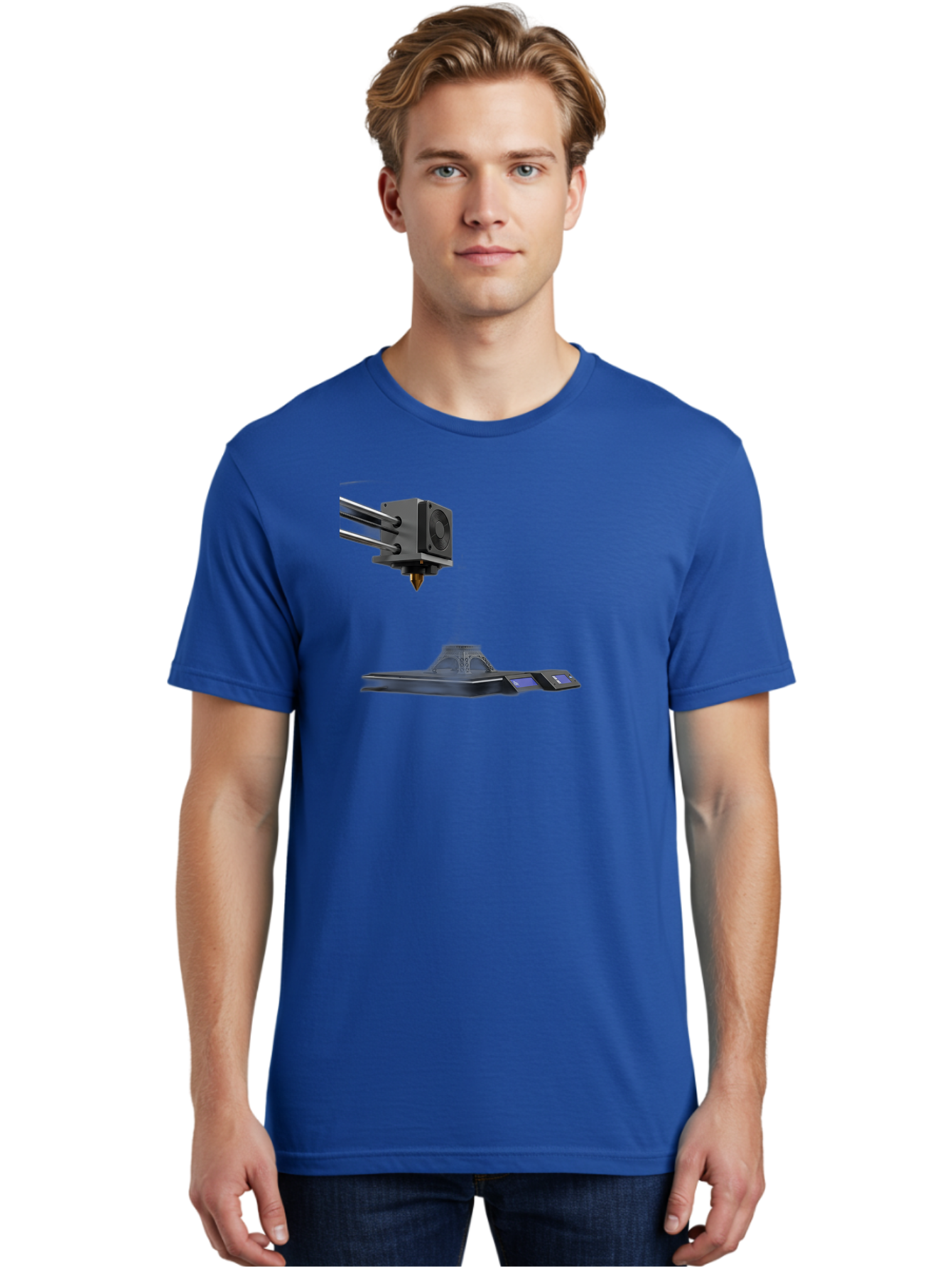 3D-Printer-21 Men'S Graphic Tee, 100% Cotton, Comfortable Casual Summer Wear, Machine Washable, 3D Printing Technology, Additive Manufacturing, Digital Fabrication, Printer Head, 3D Model Creation, Modern Innovation, Futuristic Design, Baa015