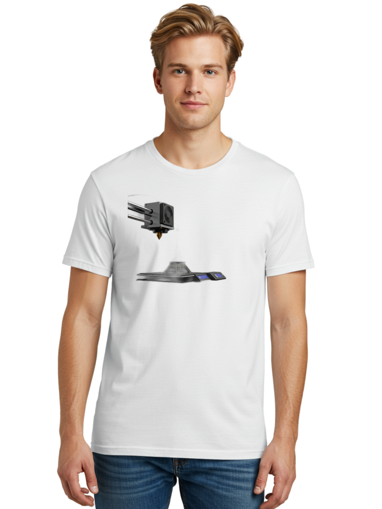 3D-Printer-21 Men'S Graphic Tee, 100% Cotton, Comfortable Casual Summer Wear, Machine Washable, 3D Printing Technology, Additive Manufacturing, Digital Fabrication, Printer Head, 3D Model Creation, Modern Innovation, Futuristic Design, Baa015