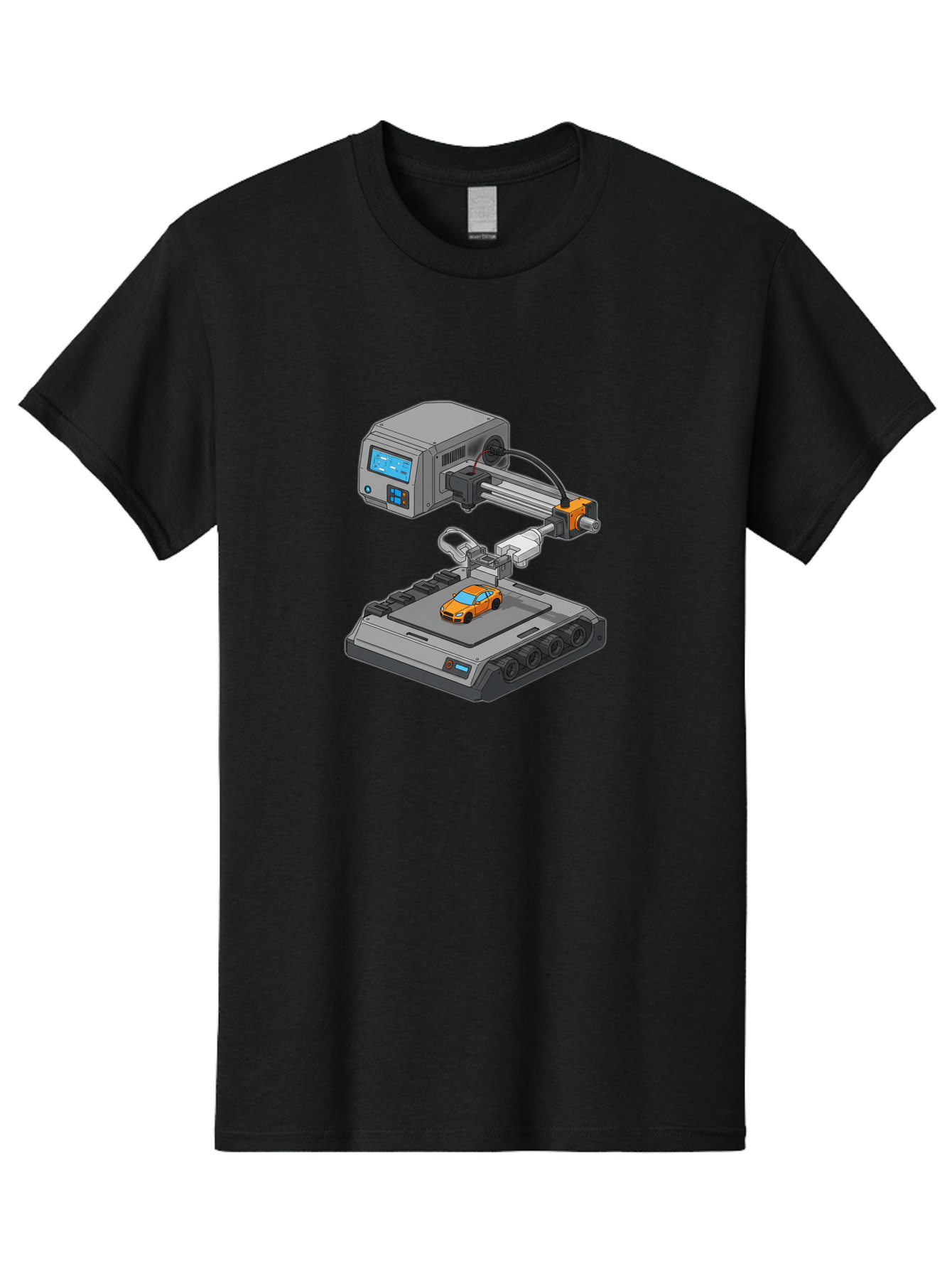 3D-Printer-22 Men'S Graphic Tee, 100% Cotton, Comfortable Casual Summer Wear, Machine Washable, 3D Printing Technology, Rapid Prototyping, Orange Sports Car, Digital Fabrication, Futuristic Manufacturing, Additive Manufacturing, 3D Modeling Baa016