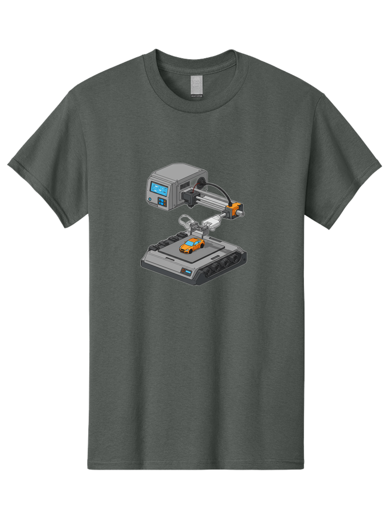 3D-Printer-22 Men'S Graphic Tee, 100% Cotton, Comfortable Casual Summer Wear, Machine Washable, 3D Printing Technology, Rapid Prototyping, Orange Sports Car, Digital Fabrication, Futuristic Manufacturing, Additive Manufacturing, 3D Modeling Baa016