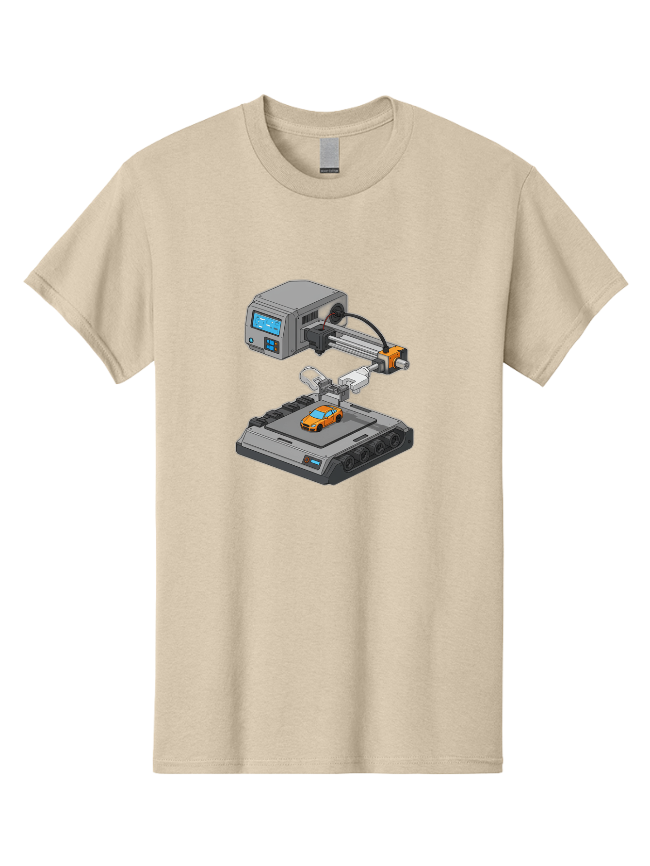 3D-Printer-22 Men'S Graphic Tee, 100% Cotton, Comfortable Casual Summer Wear, Machine Washable, 3D Printing Technology, Rapid Prototyping, Orange Sports Car, Digital Fabrication, Futuristic Manufacturing, Additive Manufacturing, 3D Modeling Baa016
