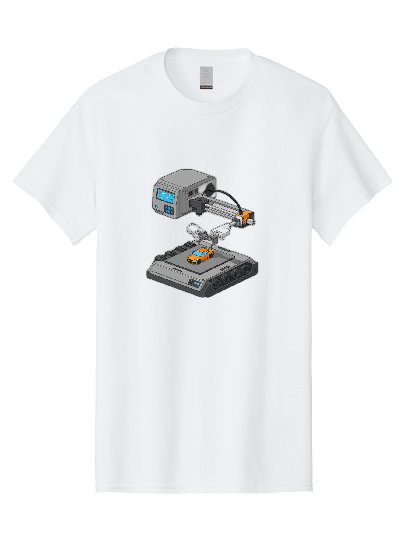 3D-Printer-22 Men'S Graphic Tee, 100% Cotton, Comfortable Casual Summer Wear, Machine Washable, 3D Printing Technology, Rapid Prototyping, Orange Sports Car, Digital Fabrication, Futuristic Manufacturing, Additive Manufacturing, 3D Modeling Baa016