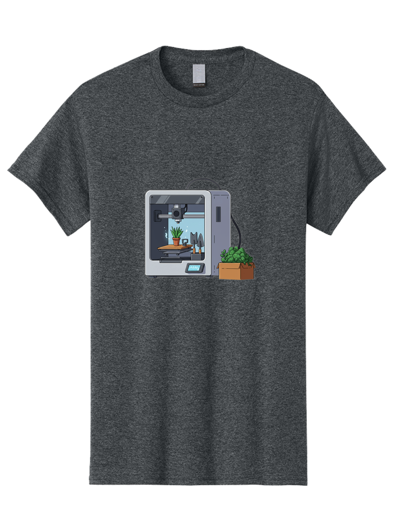3D-Printer-23 Men'S Graphic Tee, 100% Cotton, Comfortable Casual Summer Wear, Machine Washable, 3D Printing Technology, Digital Fabrication, Futuristic Manufacturing, Potted Plant, Succulent Plants, Cardboard Box, Modern Machinery, Baa017