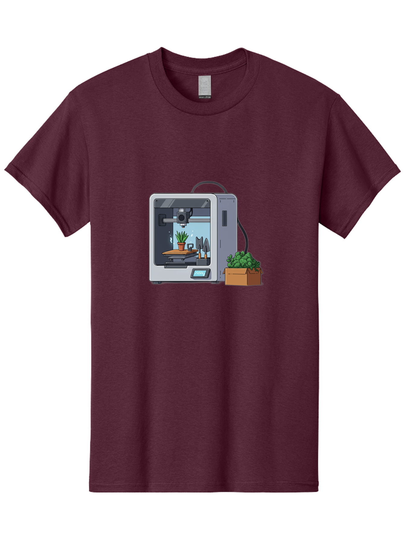 3D-Printer-23 Men'S Graphic Tee, 100% Cotton, Comfortable Casual Summer Wear, Machine Washable, 3D Printing Technology, Digital Fabrication, Futuristic Manufacturing, Potted Plant, Succulent Plants, Cardboard Box, Modern Machinery, Baa017