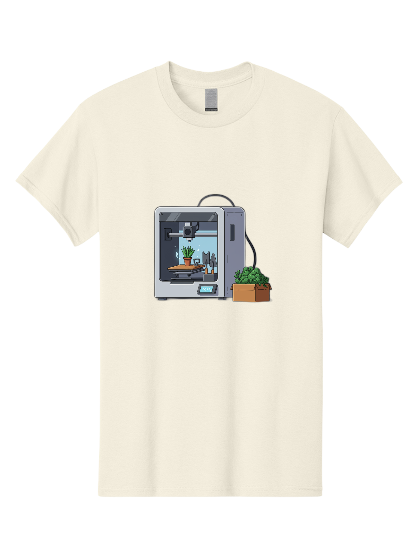 3D-Printer-23 Men'S Graphic Tee, 100% Cotton, Comfortable Casual Summer Wear, Machine Washable, 3D Printing Technology, Digital Fabrication, Futuristic Manufacturing, Potted Plant, Succulent Plants, Cardboard Box, Modern Machinery, Baa017