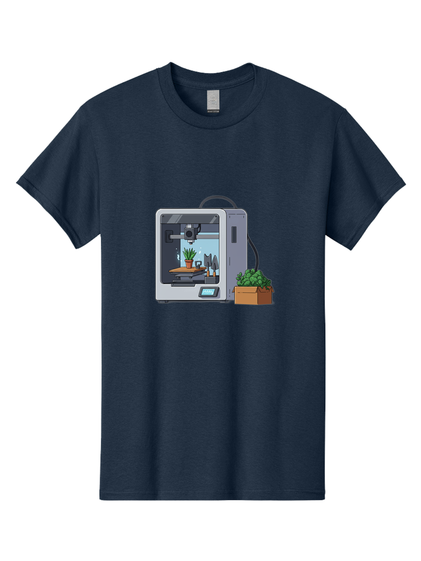 3D-Printer-23 Men'S Graphic Tee, 100% Cotton, Comfortable Casual Summer Wear, Machine Washable, 3D Printing Technology, Digital Fabrication, Futuristic Manufacturing, Potted Plant, Succulent Plants, Cardboard Box, Modern Machinery, Baa017