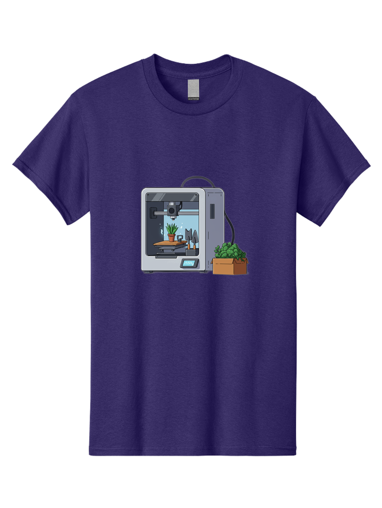 3D-Printer-23 Men'S Graphic Tee, 100% Cotton, Comfortable Casual Summer Wear, Machine Washable, 3D Printing Technology, Digital Fabrication, Futuristic Manufacturing, Potted Plant, Succulent Plants, Cardboard Box, Modern Machinery, Baa017