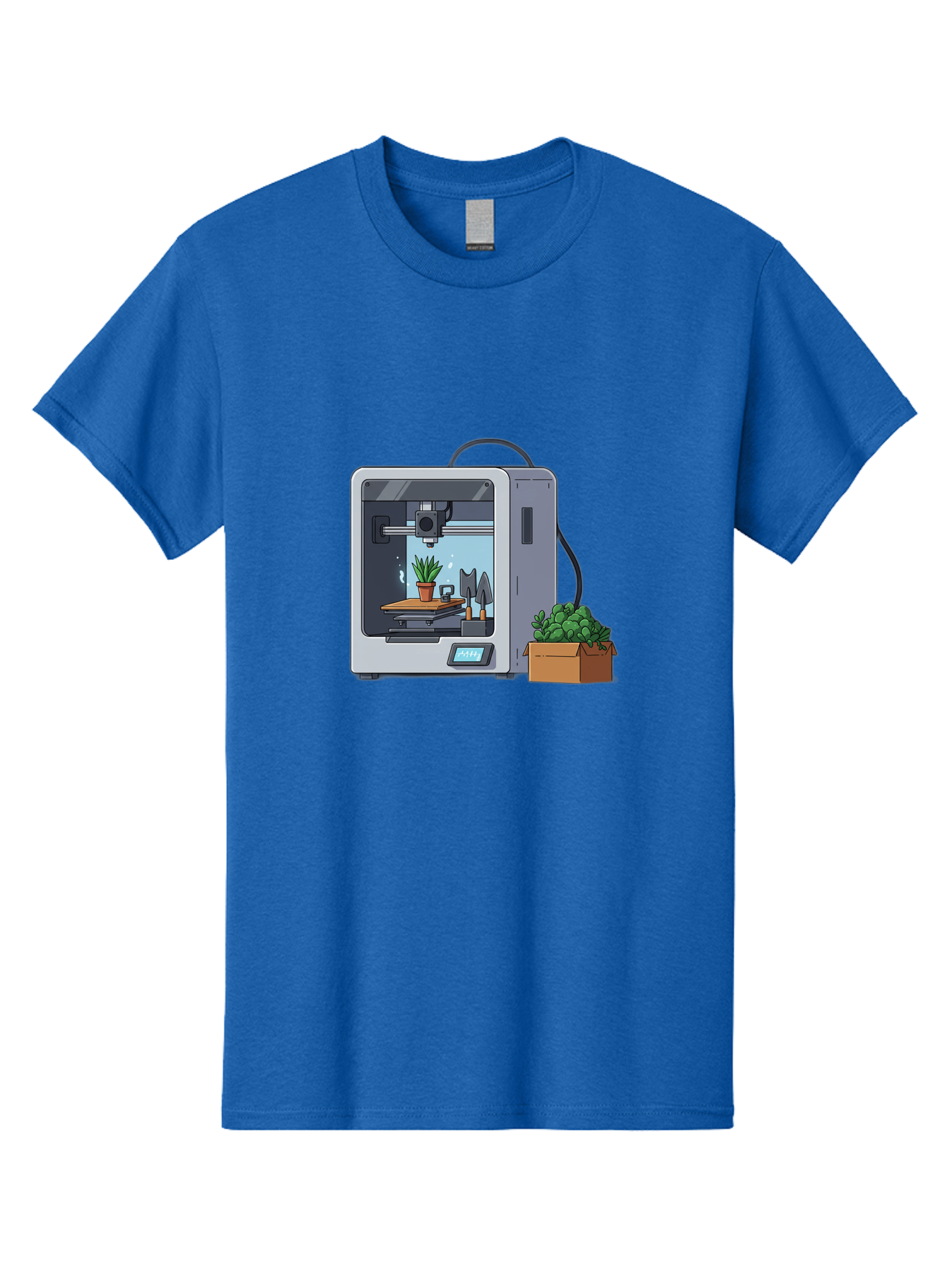 3D-Printer-23 Men'S Graphic Tee, 100% Cotton, Comfortable Casual Summer Wear, Machine Washable, 3D Printing Technology, Digital Fabrication, Futuristic Manufacturing, Potted Plant, Succulent Plants, Cardboard Box, Modern Machinery, Baa017