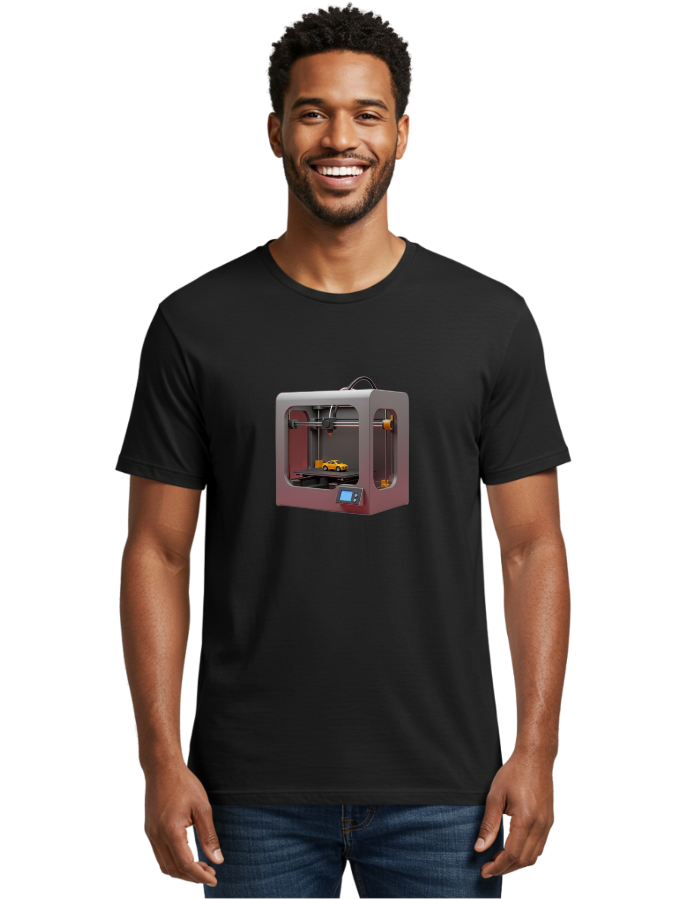 3D-Printer-24 Men'S Graphic Tee, 100% Cotton, Comfortable Casual Summer Wear, Machine Washable, 3D Printing Technology, Additive Manufacturing, 3D Printed Car Model, Futuristic Design, Digital Fabrication, Rapid Prototyping, 3D Modeling, Baa018