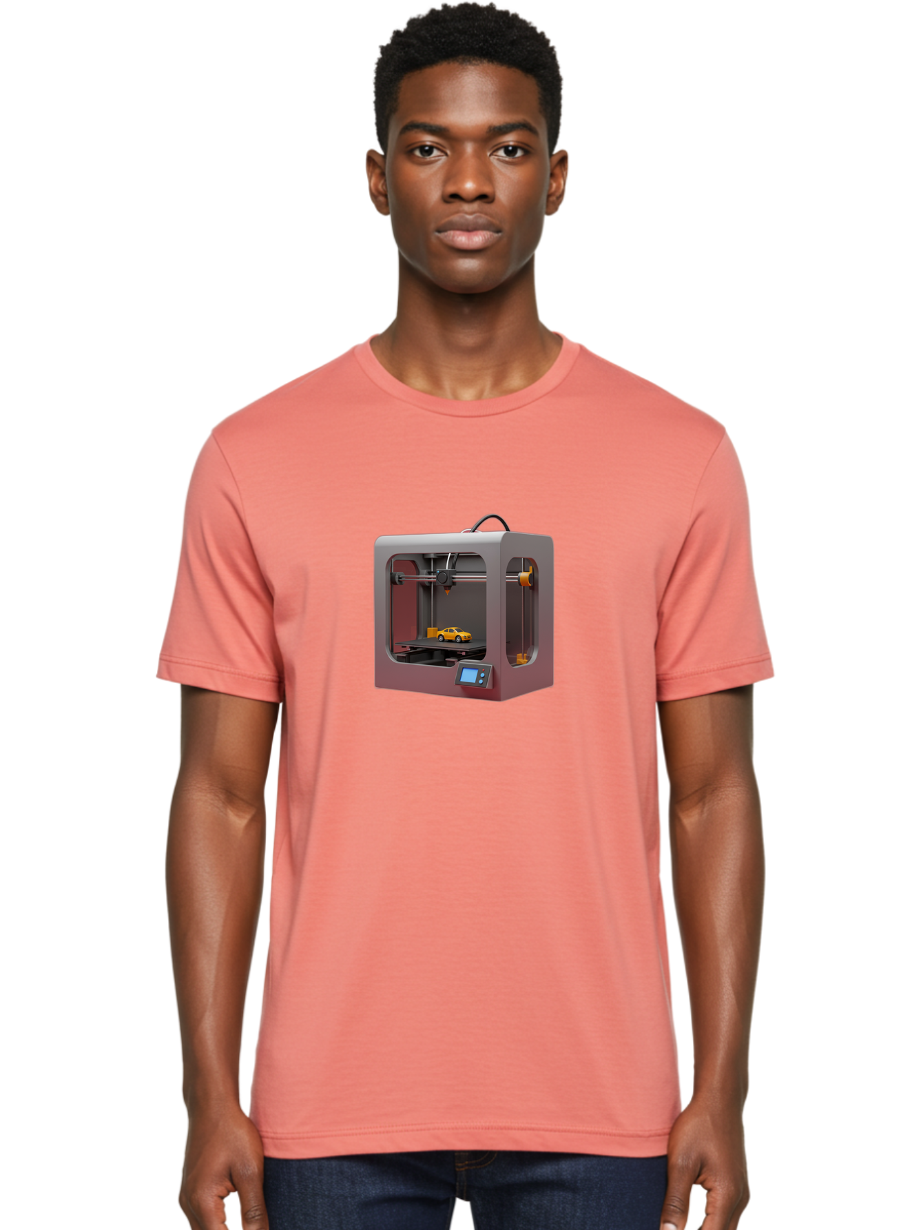 3D-Printer-24 Men'S Graphic Tee, 100% Cotton, Comfortable Casual Summer Wear, Machine Washable, 3D Printing Technology, Additive Manufacturing, 3D Printed Car Model, Futuristic Design, Digital Fabrication, Rapid Prototyping, 3D Modeling, Baa018