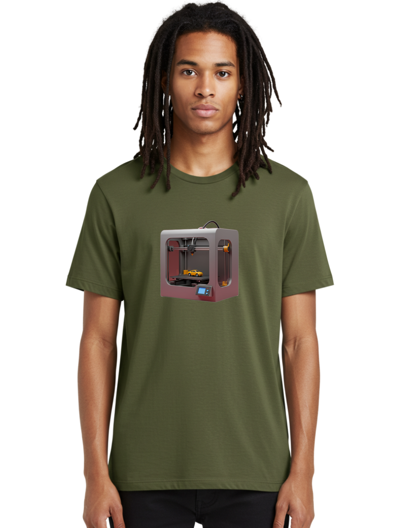 3D-Printer-24 Men'S Graphic Tee, 100% Cotton, Comfortable Casual Summer Wear, Machine Washable, 3D Printing Technology, Additive Manufacturing, 3D Printed Car Model, Futuristic Design, Digital Fabrication, Rapid Prototyping, 3D Modeling, Baa018