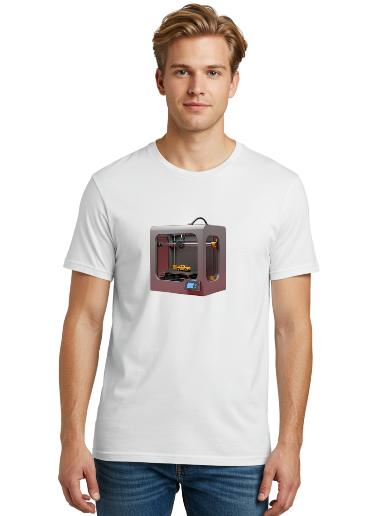 3D-Printer-24 Men'S Graphic Tee, 100% Cotton, Comfortable Casual Summer Wear, Machine Washable, 3D Printing Technology, Additive Manufacturing, 3D Printed Car Model, Futuristic Design, Digital Fabrication, Rapid Prototyping, 3D Modeling, Baa018