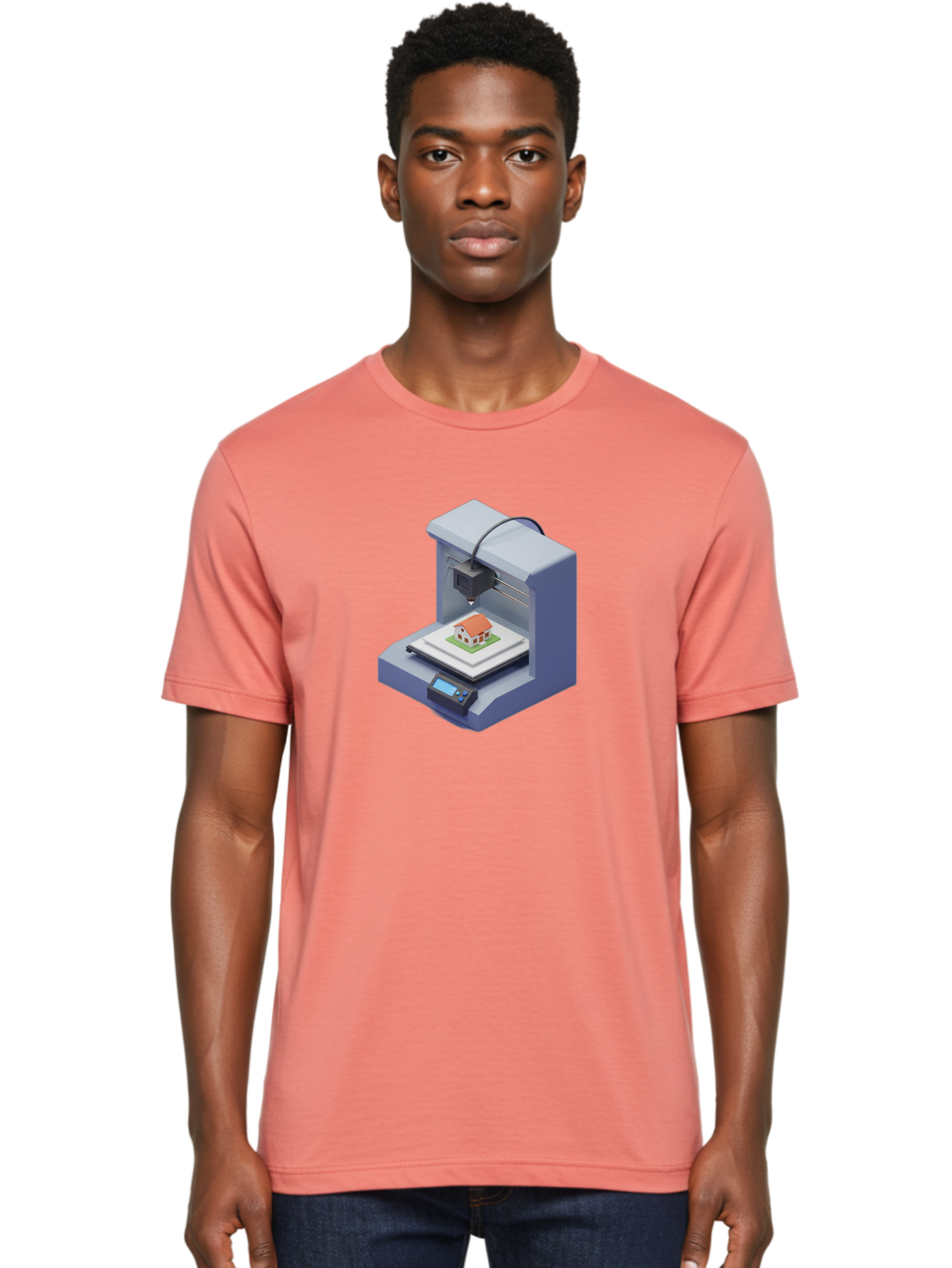 3D-Printer-25 Men'S Graphic Tee, 100% Cotton, Comfortable Casual Summer Wear, Machine Washable, 3D Printing Technology, House Model, Additive Manufacturing, Digital Fabrication, Rapid Prototyping, Modern Architecture, Futuristic Design, Baa019