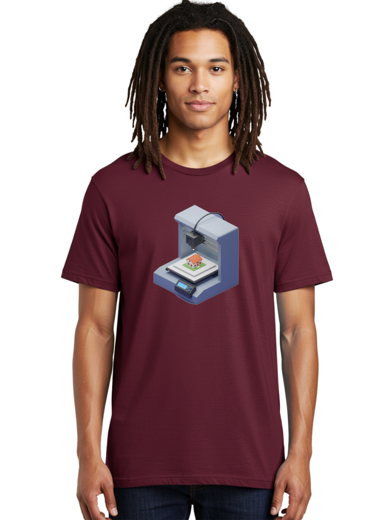 3D-Printer-25 Men'S Graphic Tee, 100% Cotton, Comfortable Casual Summer Wear, Machine Washable, 3D Printing Technology, House Model, Additive Manufacturing, Digital Fabrication, Rapid Prototyping, Modern Architecture, Futuristic Design, Baa019