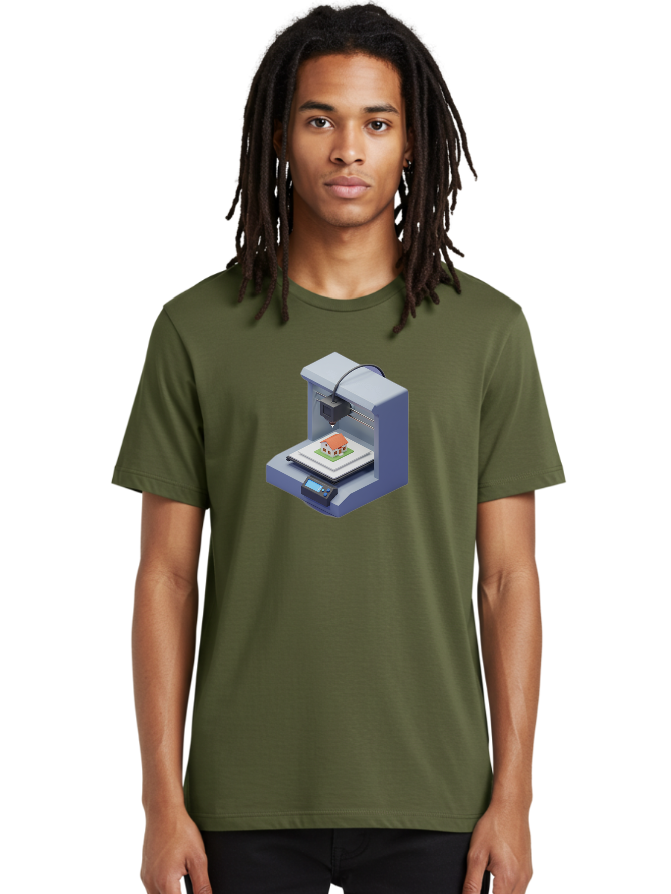 3D-Printer-25 Men'S Graphic Tee, 100% Cotton, Comfortable Casual Summer Wear, Machine Washable, 3D Printing Technology, House Model, Additive Manufacturing, Digital Fabrication, Rapid Prototyping, Modern Architecture, Futuristic Design, Baa019