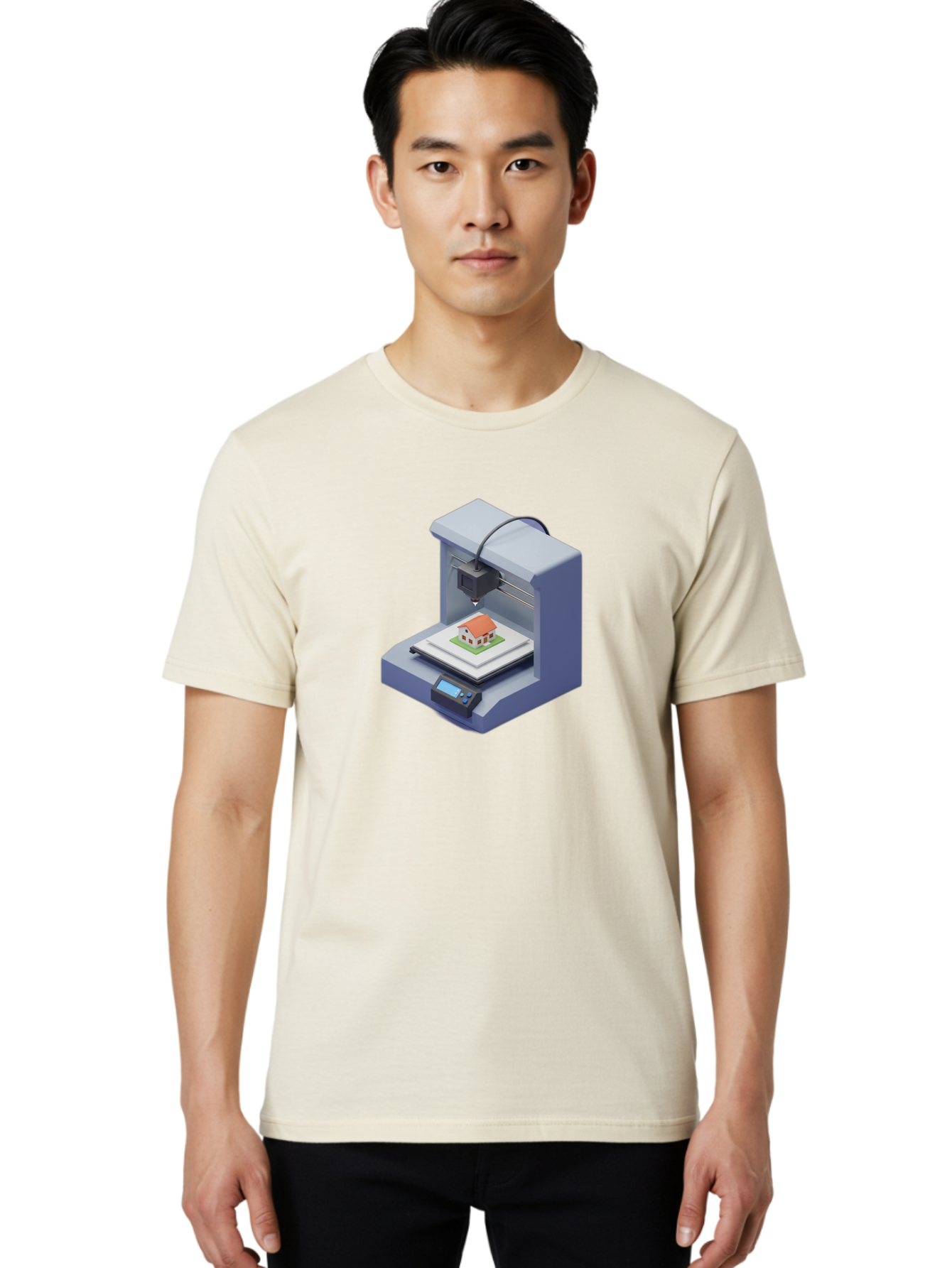 3D-Printer-25 Men'S Graphic Tee, 100% Cotton, Comfortable Casual Summer Wear, Machine Washable, 3D Printing Technology, House Model, Additive Manufacturing, Digital Fabrication, Rapid Prototyping, Modern Architecture, Futuristic Design, Baa019