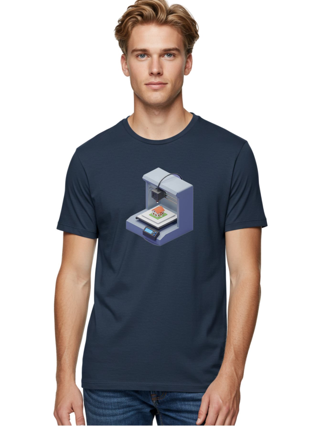 3D-Printer-25 Men'S Graphic Tee, 100% Cotton, Comfortable Casual Summer Wear, Machine Washable, 3D Printing Technology, House Model, Additive Manufacturing, Digital Fabrication, Rapid Prototyping, Modern Architecture, Futuristic Design, Baa019