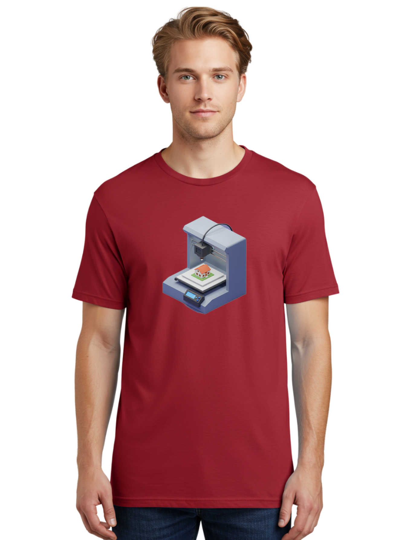 3D-Printer-25 Men'S Graphic Tee, 100% Cotton, Comfortable Casual Summer Wear, Machine Washable, 3D Printing Technology, House Model, Additive Manufacturing, Digital Fabrication, Rapid Prototyping, Modern Architecture, Futuristic Design, Baa019