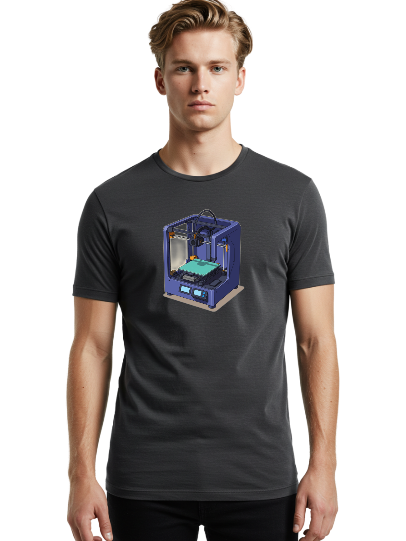 3D-Printer-26 Men'S Graphic Tee, 100% Cotton, Comfortable Casual Summer Wear, Machine Washable, 3D Printing Technology, Additive Manufacturing, Digital Fabrication, Rapid Prototyping, Custom Parts, Innovative Design, Futuristic Machinery, Baa020