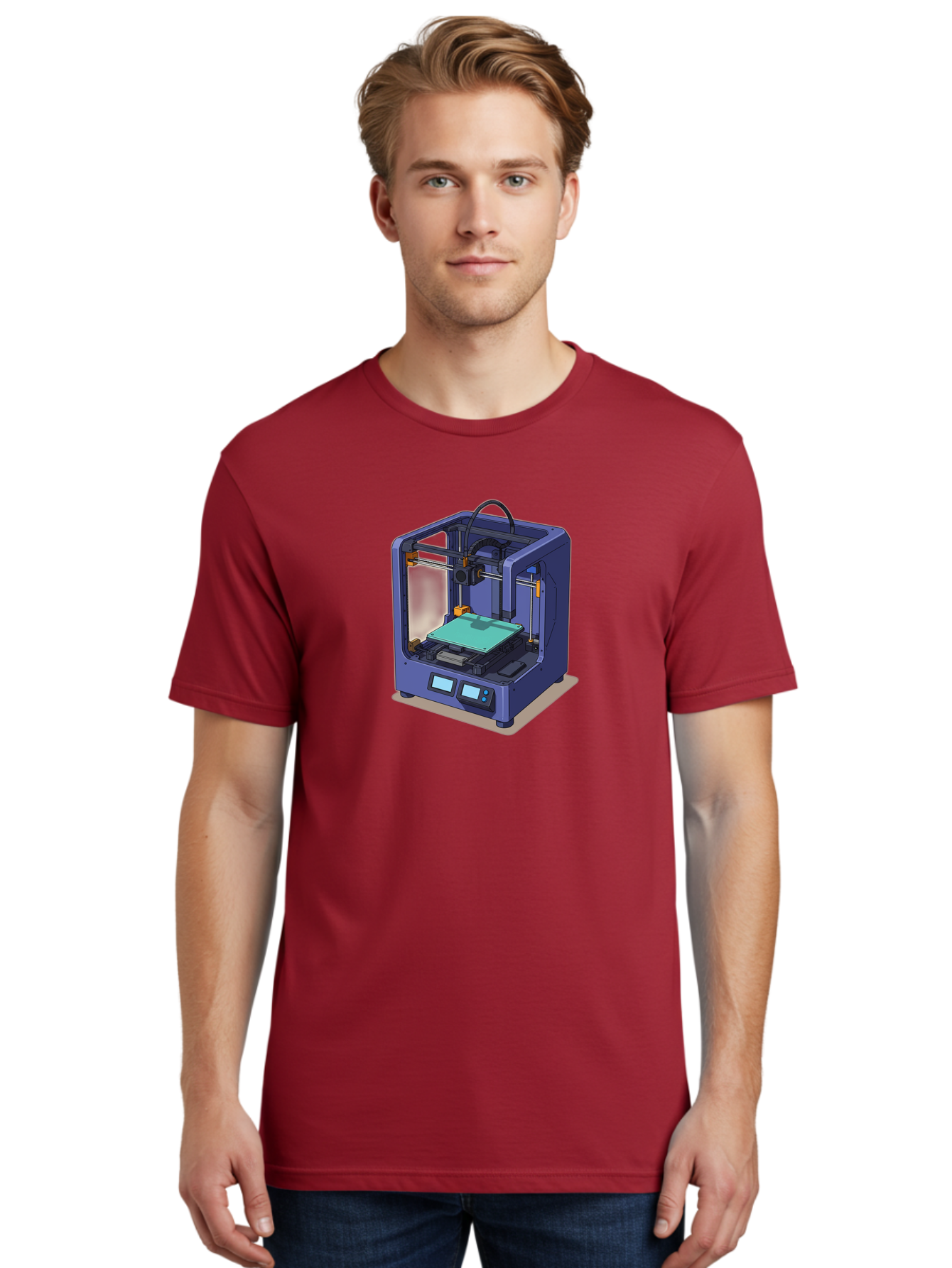 3D-Printer-26 Men'S Graphic Tee, 100% Cotton, Comfortable Casual Summer Wear, Machine Washable, 3D Printing Technology, Additive Manufacturing, Digital Fabrication, Rapid Prototyping, Custom Parts, Innovative Design, Futuristic Machinery, Baa020