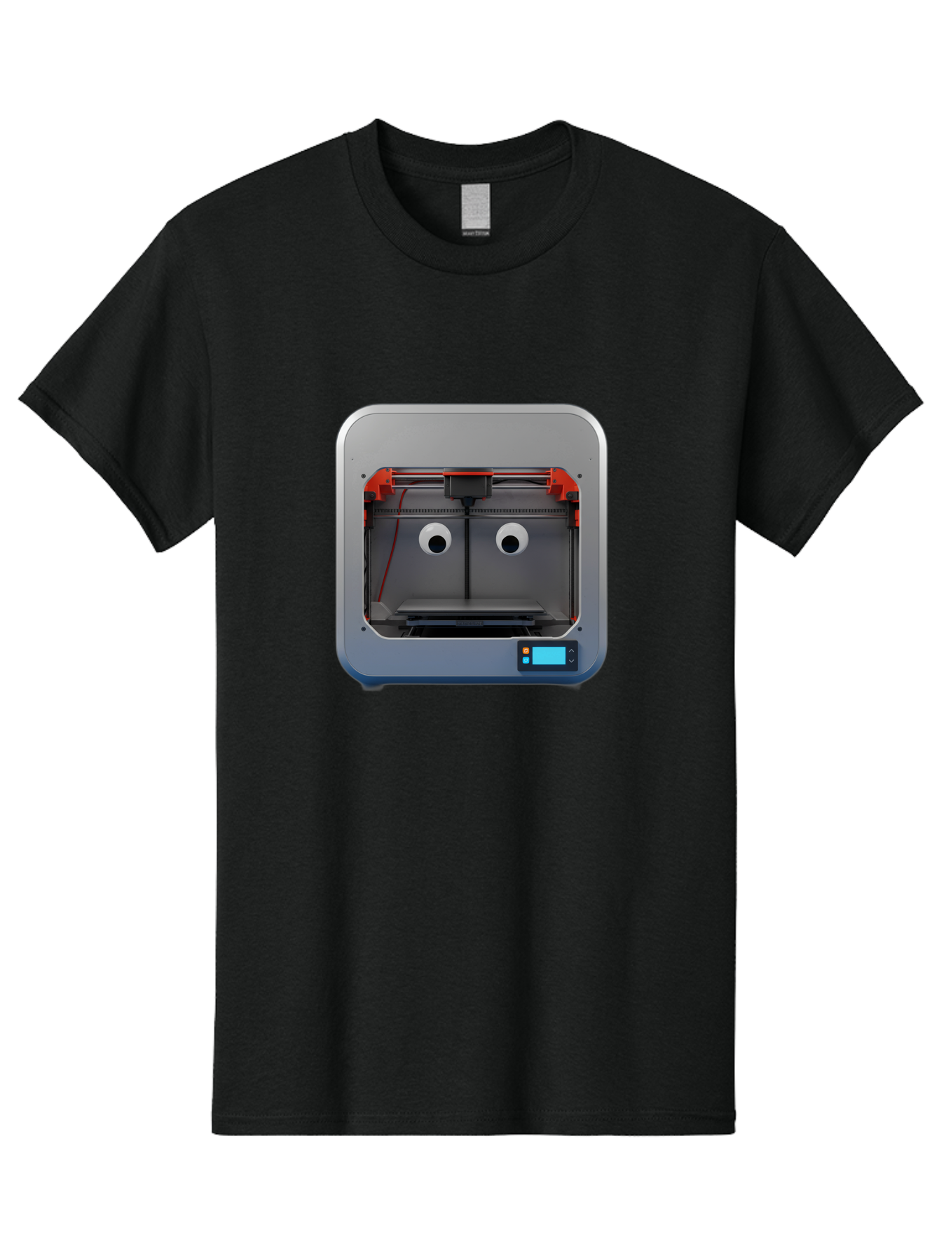 3D-Printer-27 Men'S Graphic Tee, 100% Cotton, Comfortable Casual Summer Wear, Machine Washable, 3D Printing Technology, Additive Manufacturing, Digital Fabrication, Printer Interior, Gray Metal Frame, Orange Accents, Control Panel, Baa021