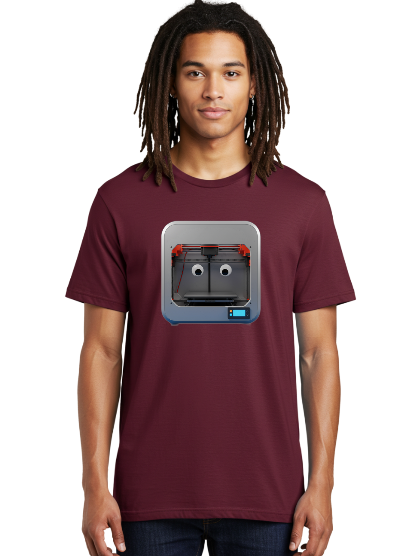 3D-Printer-27 Men'S Graphic Tee, 100% Cotton, Comfortable Casual Summer Wear, Machine Washable, 3D Printing Technology, Additive Manufacturing, Digital Fabrication, Printer Interior, Gray Metal Frame, Orange Accents, Control Panel, Baa021