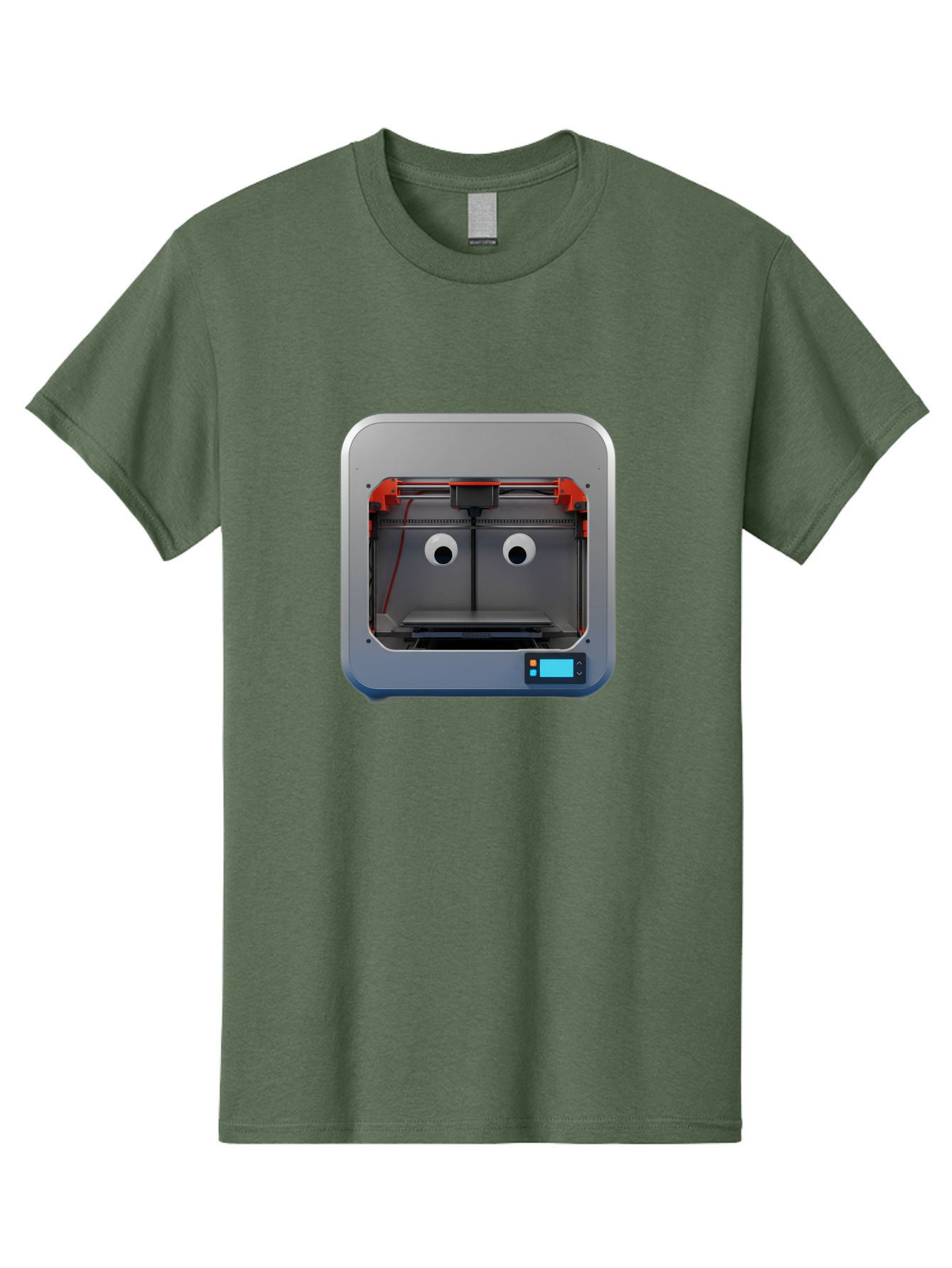 3D-Printer-27 Men'S Graphic Tee, 100% Cotton, Comfortable Casual Summer Wear, Machine Washable, 3D Printing Technology, Additive Manufacturing, Digital Fabrication, Printer Interior, Gray Metal Frame, Orange Accents, Control Panel, Baa021