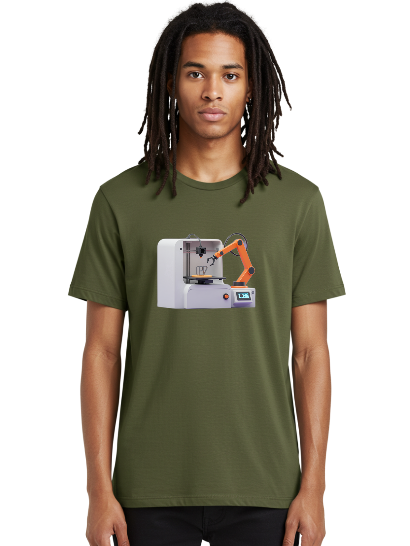 3D-Printer-28 Men'S Graphic Tee, 100% Cotton, Comfortable Casual Summer Wear, Machine Washable, 3D Printing Technology, Robotic Arm, Precision Engineering, Additive Manufacturing, Digital Fabrication, Prototype Development, 3D Modeling Baa022