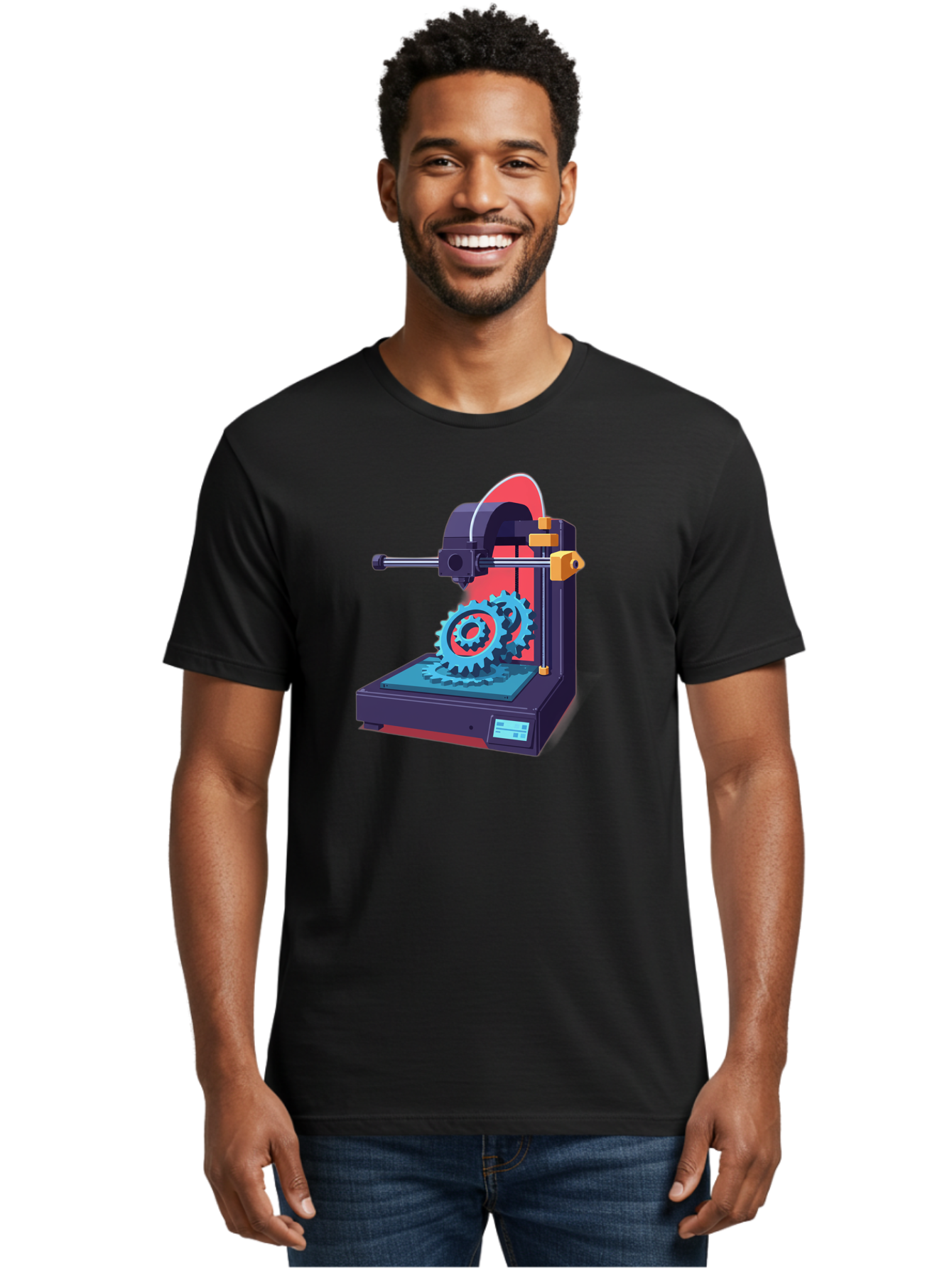 3D-Printer-29 Men'S Graphic Tee, 100% Cotton, Comfortable Casual Summer Wear, Machine Washable, 3D Printing Technology, Additive Manufacturing, Modern Machinery, Mechanical Parts, Digital Fabrication, Innovative Production, Gear Production, Baa023
