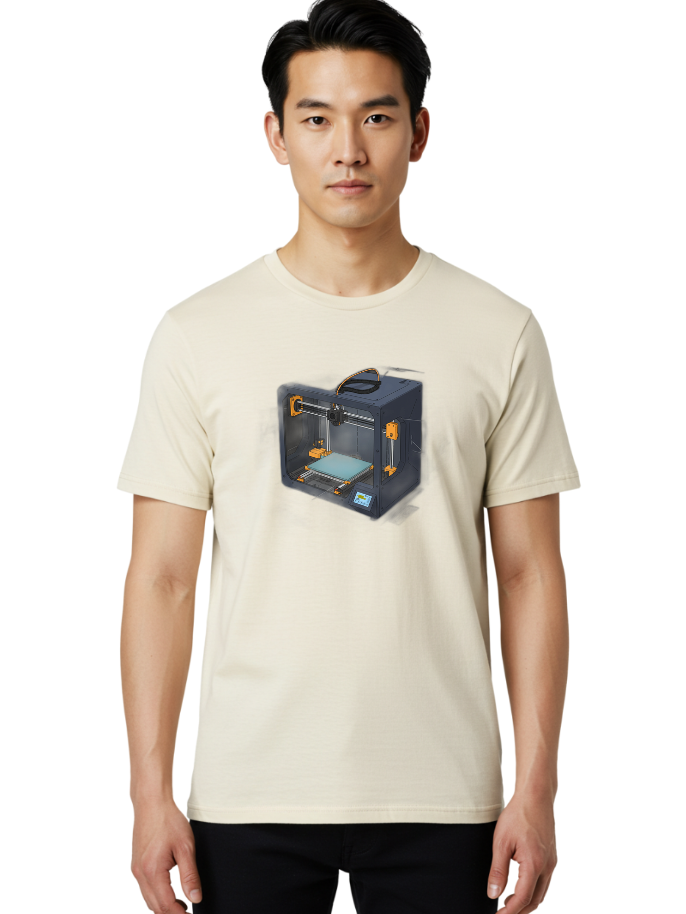 3D-Printer-3 Men'S Graphic Tee, 100% Cotton, Comfortable Casual Summer Wear, Machine Washable, 3D Printing Technology, Additive Manufacturing, Digital Fabrication, Rapid Prototyping, 3D Modeling, Futuristic Design, Innovative Machinery, Baa024