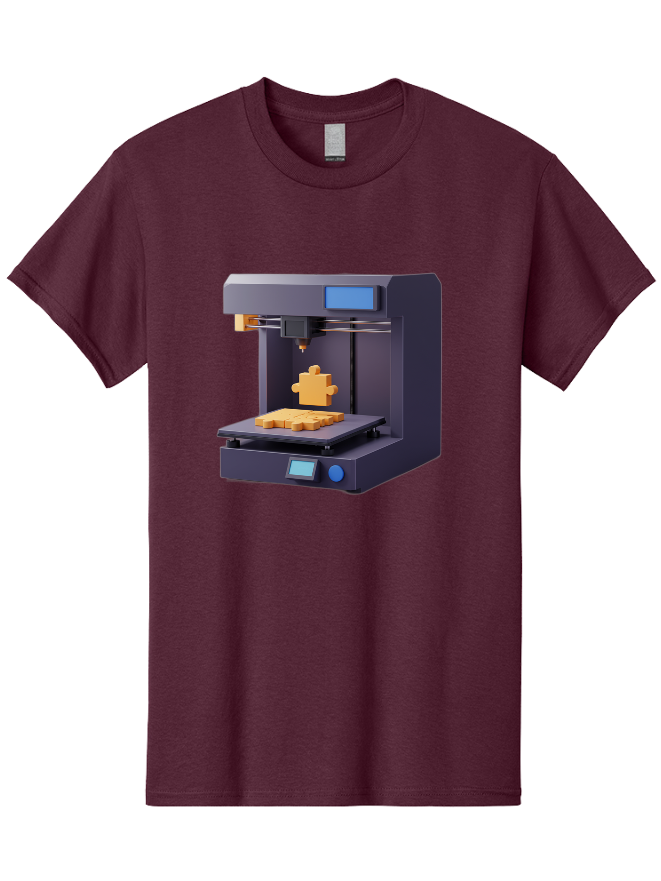 3D-Printer-30 Men'S Graphic Tee, 100% Cotton, Comfortable Casual Summer Wear, Machine Washable, 3D Printing Technology, Additive Manufacturing, Puzzle Piece Being Printed, Modern Machinery, Digital Fabrication, 3D Modeling, Yellow Plastic, Baa025