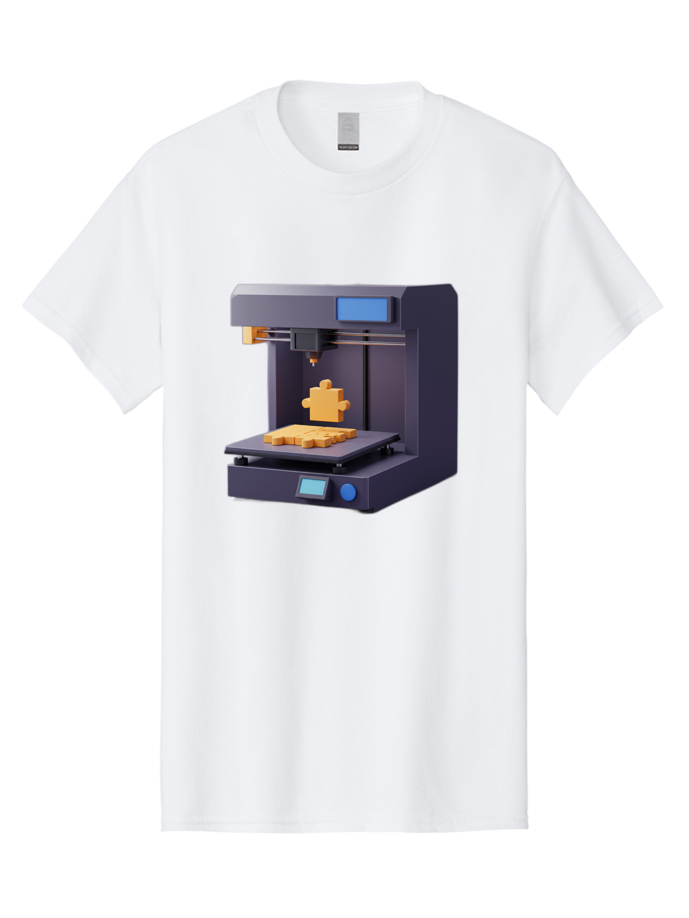 3D-Printer-30 Men'S Graphic Tee, 100% Cotton, Comfortable Casual Summer Wear, Machine Washable, 3D Printing Technology, Additive Manufacturing, Puzzle Piece Being Printed, Modern Machinery, Digital Fabrication, 3D Modeling, Yellow Plastic, Baa025