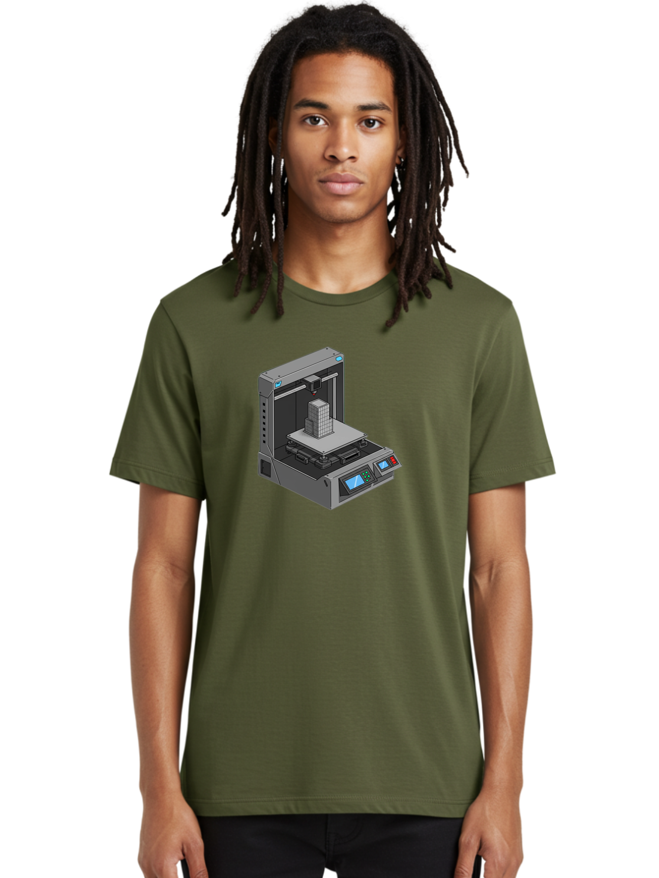 3D-Printer-36 Men'S Graphic Tee, 100% Cotton, Comfortable Casual Summer Wear, Machine Washable, 3D Printing Technology, Additive Manufacturing, Gray 3D Printer, Control Panel, Digital Display, Printing Process, Cube-Shaped Object, Baa031