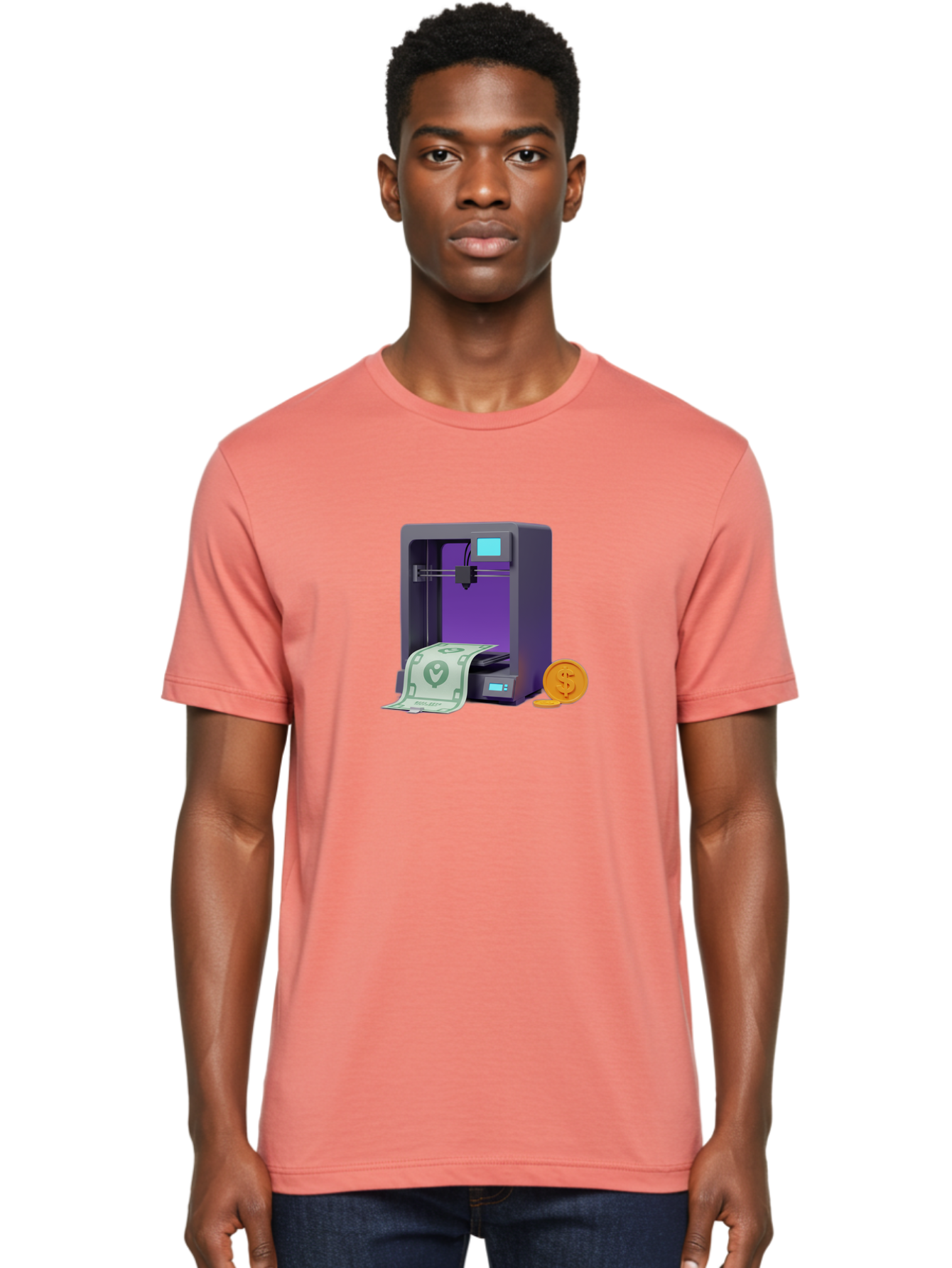 3D-Printer-37 Men'S Graphic Tee, 100% Cotton, Comfortable Casual Summer Wear, Machine Washable, 3D Printing Technology, Money Printing, Dollar Bill, Coins, Financial Gain, Innovative Machinery, Futuristic Design, Cash Generation Baa032