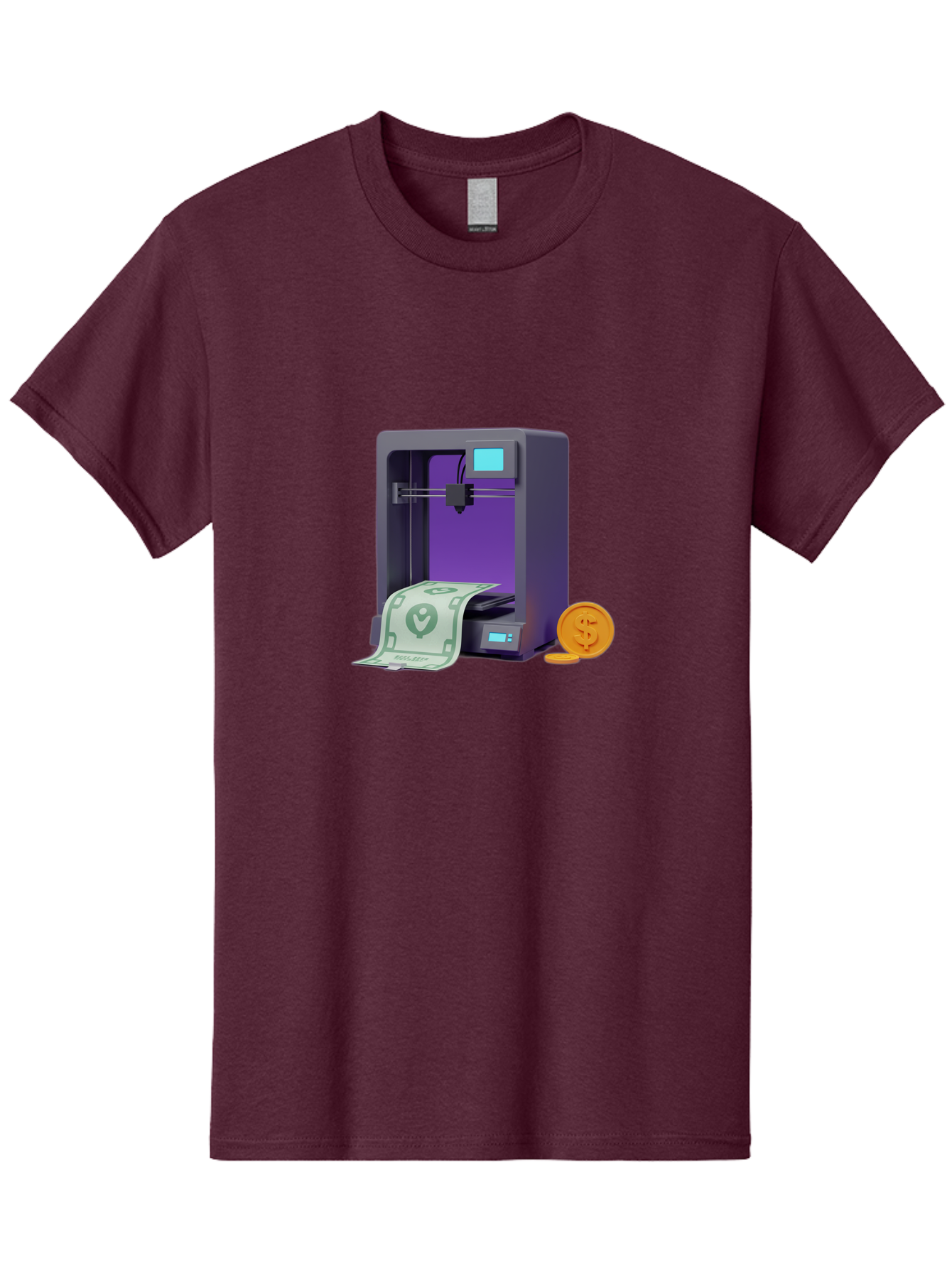 3D-Printer-37 Men'S Graphic Tee, 100% Cotton, Comfortable Casual Summer Wear, Machine Washable, 3D Printing Technology, Money Printing, Dollar Bill, Coins, Financial Gain, Innovative Machinery, Futuristic Design, Cash Generation Baa032
