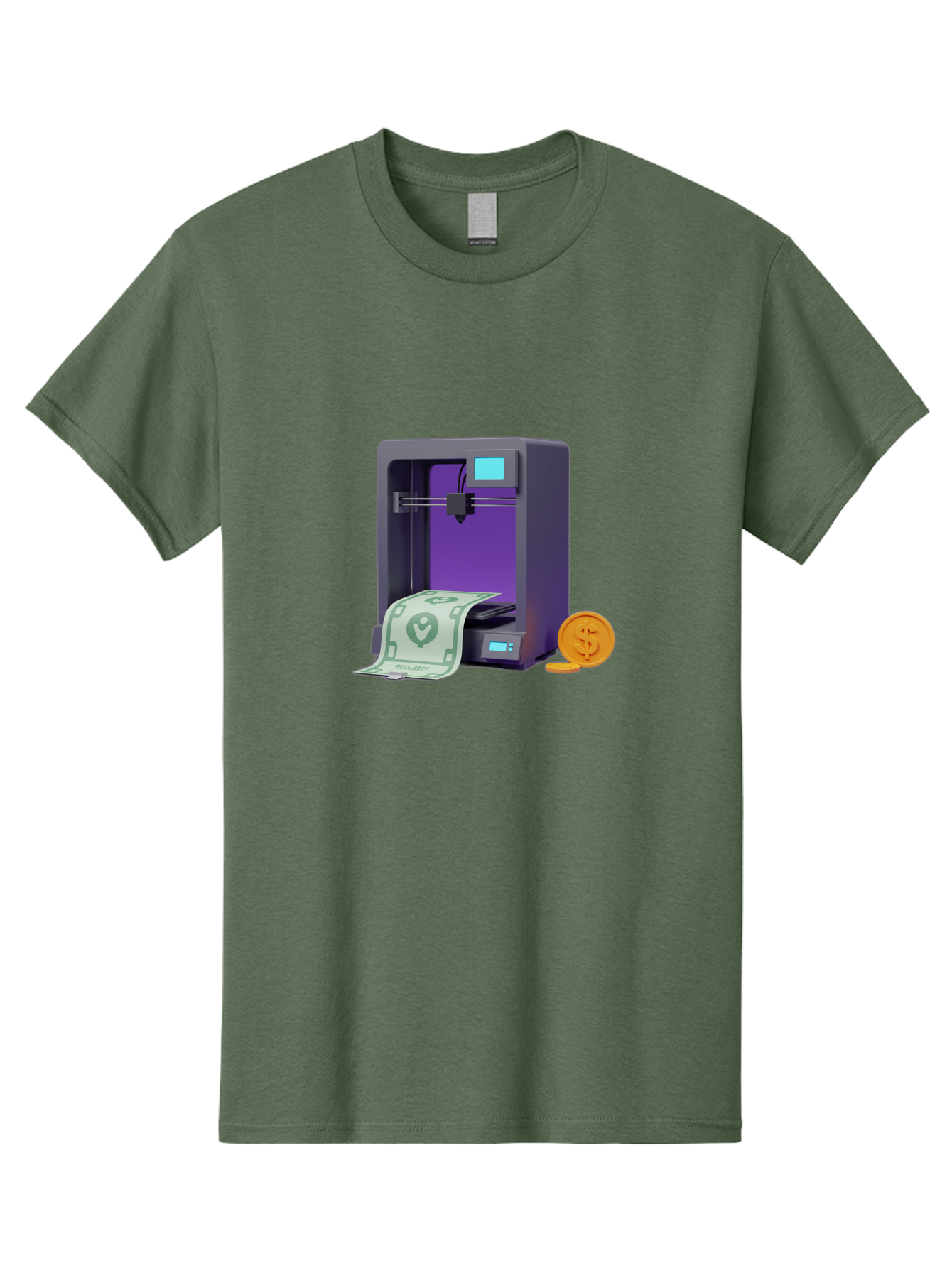 3D-Printer-37 Men'S Graphic Tee, 100% Cotton, Comfortable Casual Summer Wear, Machine Washable, 3D Printing Technology, Money Printing, Dollar Bill, Coins, Financial Gain, Innovative Machinery, Futuristic Design, Cash Generation Baa032