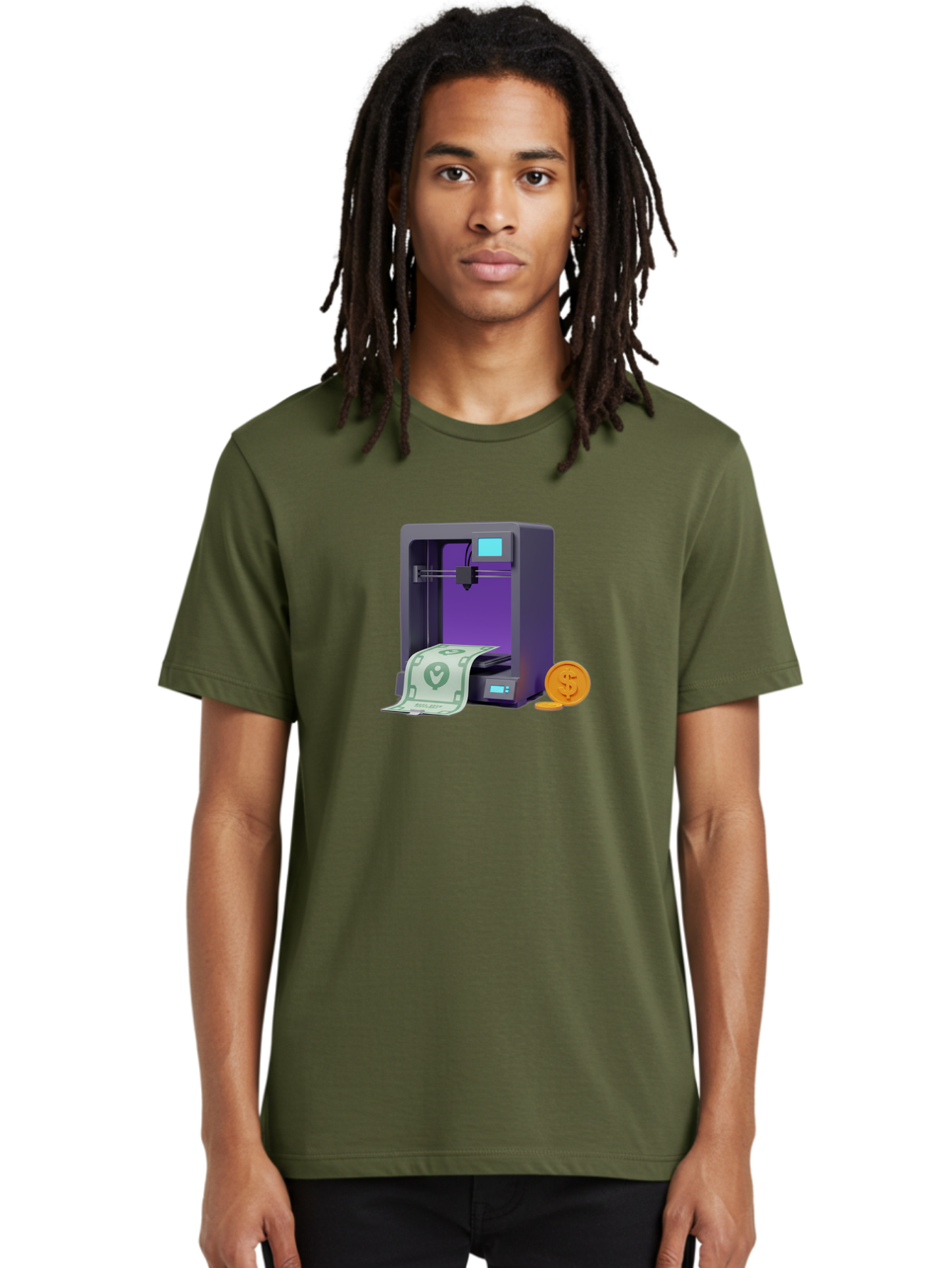 3D-Printer-37 Men'S Graphic Tee, 100% Cotton, Comfortable Casual Summer Wear, Machine Washable, 3D Printing Technology, Money Printing, Dollar Bill, Coins, Financial Gain, Innovative Machinery, Futuristic Design, Cash Generation Baa032