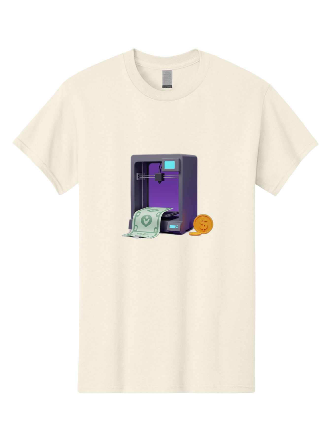 3D-Printer-37 Men'S Graphic Tee, 100% Cotton, Comfortable Casual Summer Wear, Machine Washable, 3D Printing Technology, Money Printing, Dollar Bill, Coins, Financial Gain, Innovative Machinery, Futuristic Design, Cash Generation Baa032