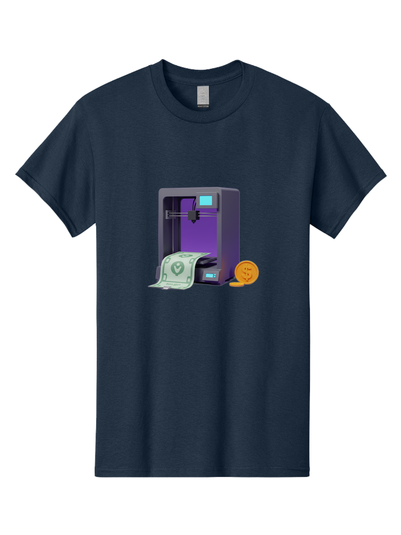 3D-Printer-37 Men'S Graphic Tee, 100% Cotton, Comfortable Casual Summer Wear, Machine Washable, 3D Printing Technology, Money Printing, Dollar Bill, Coins, Financial Gain, Innovative Machinery, Futuristic Design, Cash Generation Baa032