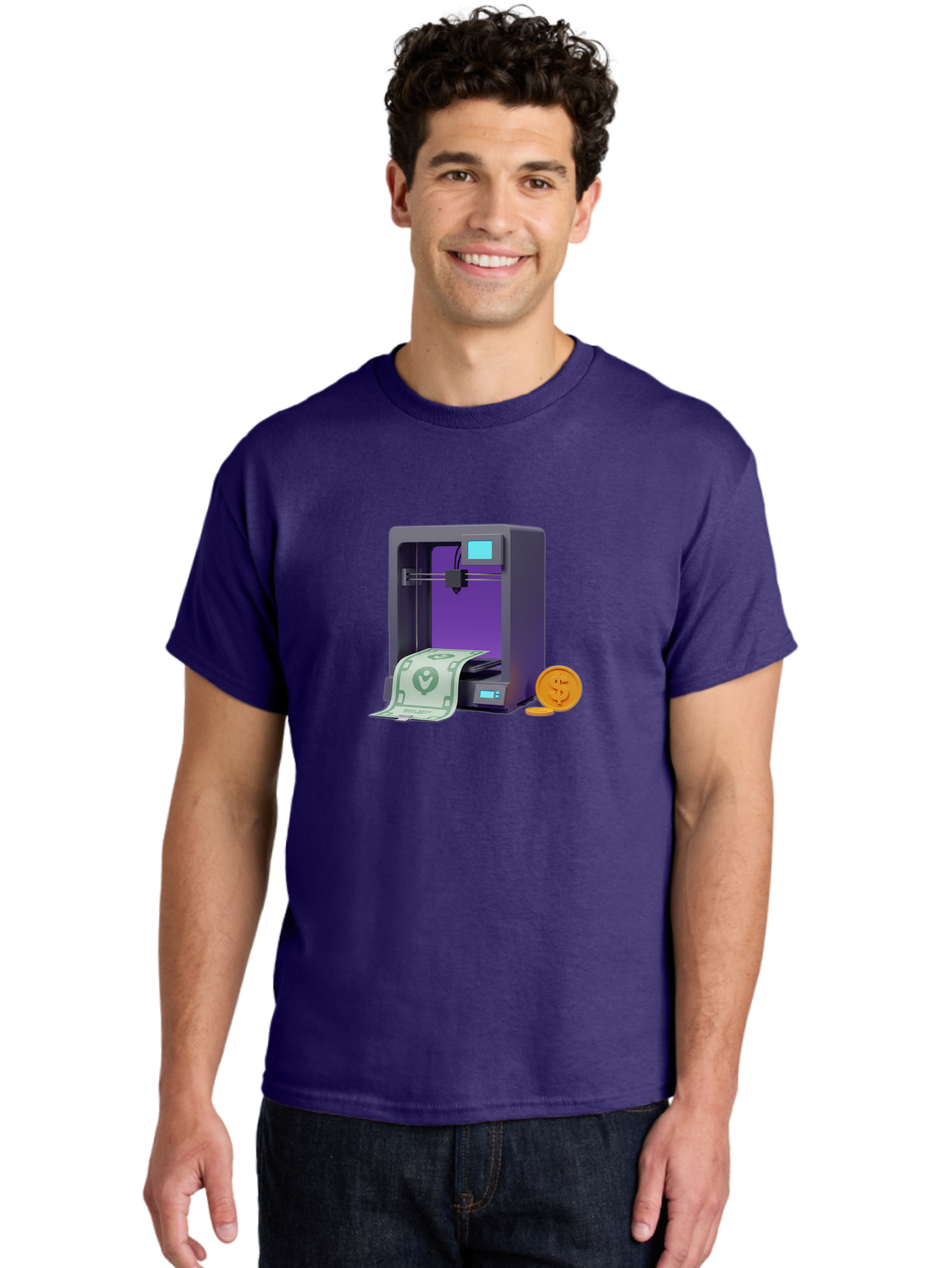 3D-Printer-37 Men'S Graphic Tee, 100% Cotton, Comfortable Casual Summer Wear, Machine Washable, 3D Printing Technology, Money Printing, Dollar Bill, Coins, Financial Gain, Innovative Machinery, Futuristic Design, Cash Generation Baa032