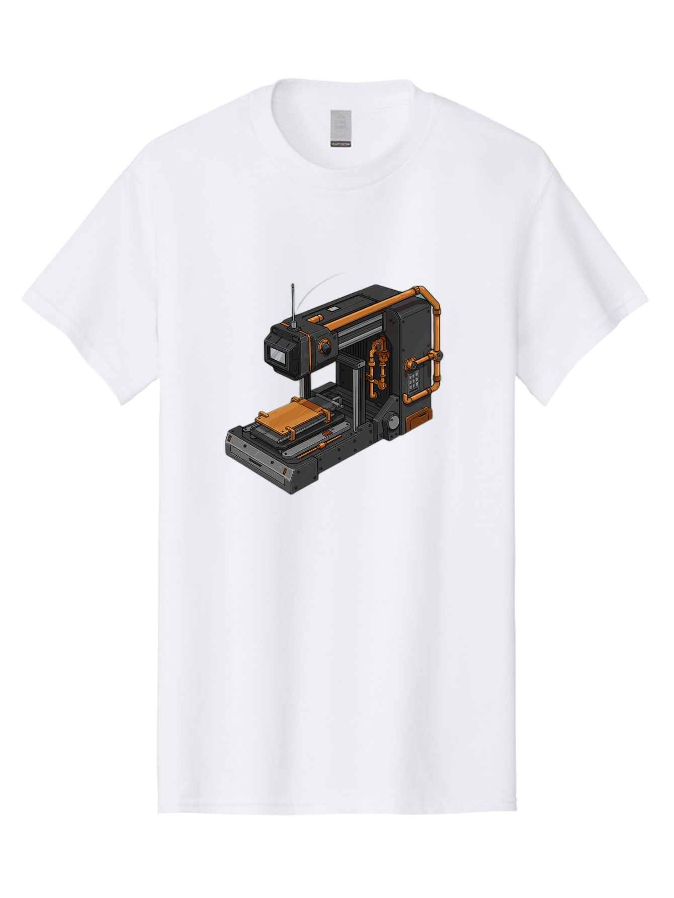 3D-Printer-38 Men'S Graphic Tee, 100% Cotton, Comfortable Casual Summer Wear, Machine Washable, Industrial 3D Printing Technology, Futuristic Manufacturing, Copper Piping, Black Metal Machinery, High-Precision Engineering, Innovative Design, Baa033