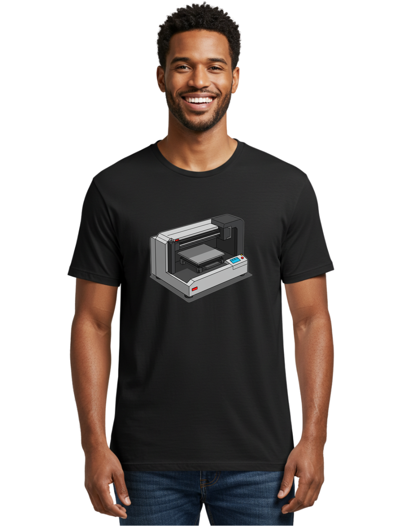 3D-Printer-39 Men'S Graphic Tee, 100% Cotton, Comfortable Casual Summer Wear, Machine Washable, 3D Printing Technology, Digital Fabrication, Additive Manufacturing, Rapid Prototyping, Industrial Design, Futuristic Machinery, Control Panel, Baa034