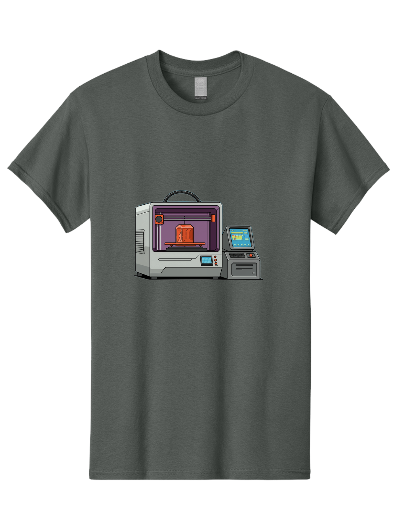 3D-Printer-4 Men'S Graphic Tee, 100% Cotton, Comfortable Casual Summer Wear, Machine Washable, 3D Printing Technology, Additive Manufacturing, Digital Design, Rapid Prototyping, Orange Object, Printer Controls, Digital Display, Baa035