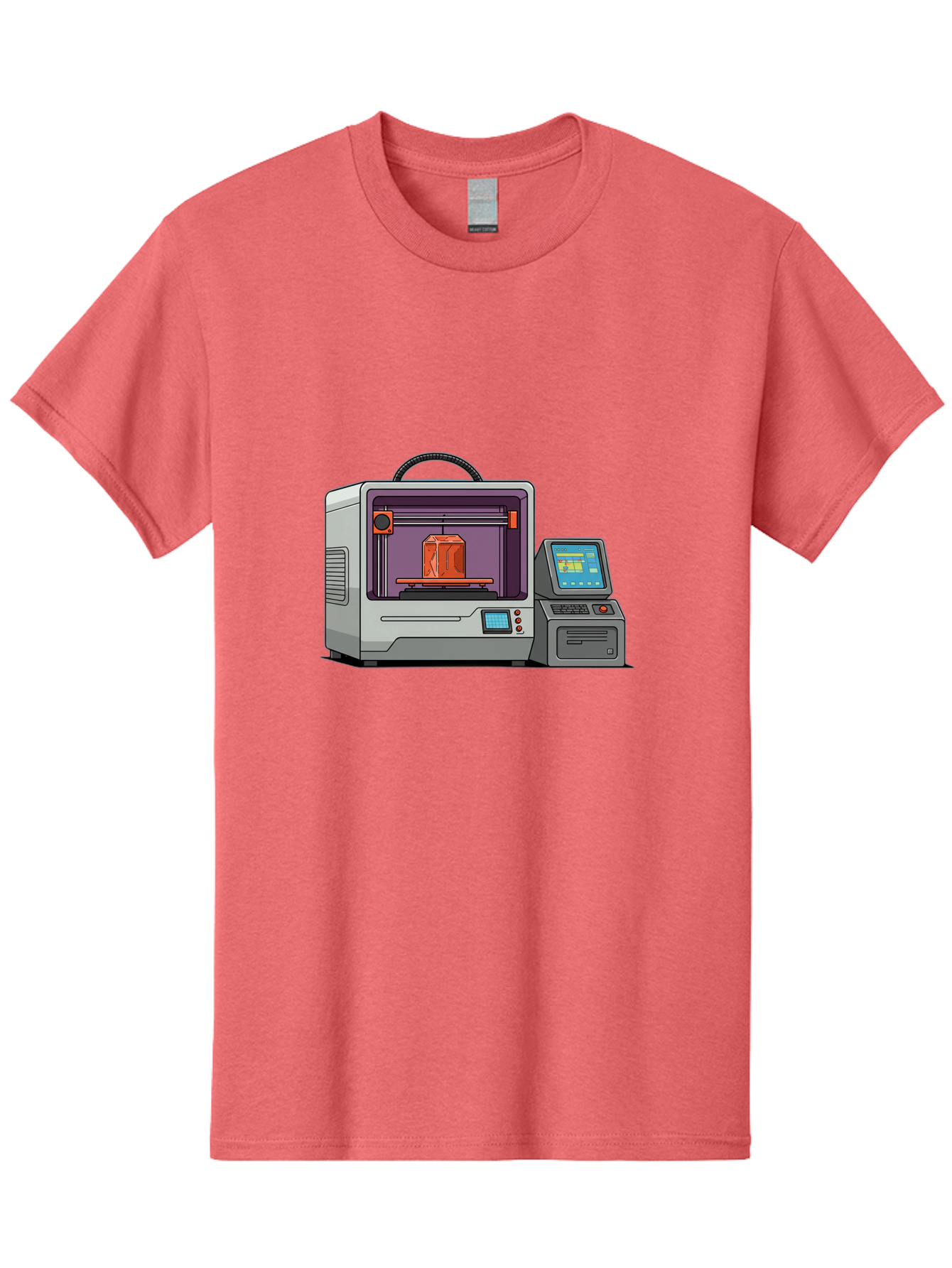 3D-Printer-4 Men'S Graphic Tee, 100% Cotton, Comfortable Casual Summer Wear, Machine Washable, 3D Printing Technology, Additive Manufacturing, Digital Design, Rapid Prototyping, Orange Object, Printer Controls, Digital Display, Baa035