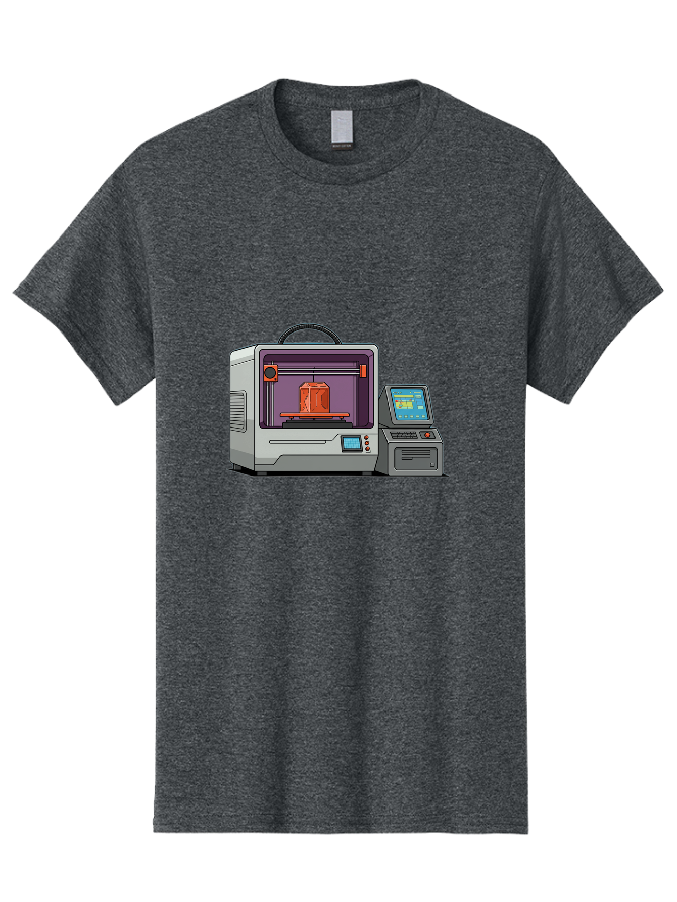 3D-Printer-4 Men'S Graphic Tee, 100% Cotton, Comfortable Casual Summer Wear, Machine Washable, 3D Printing Technology, Additive Manufacturing, Digital Design, Rapid Prototyping, Orange Object, Printer Controls, Digital Display, Baa035