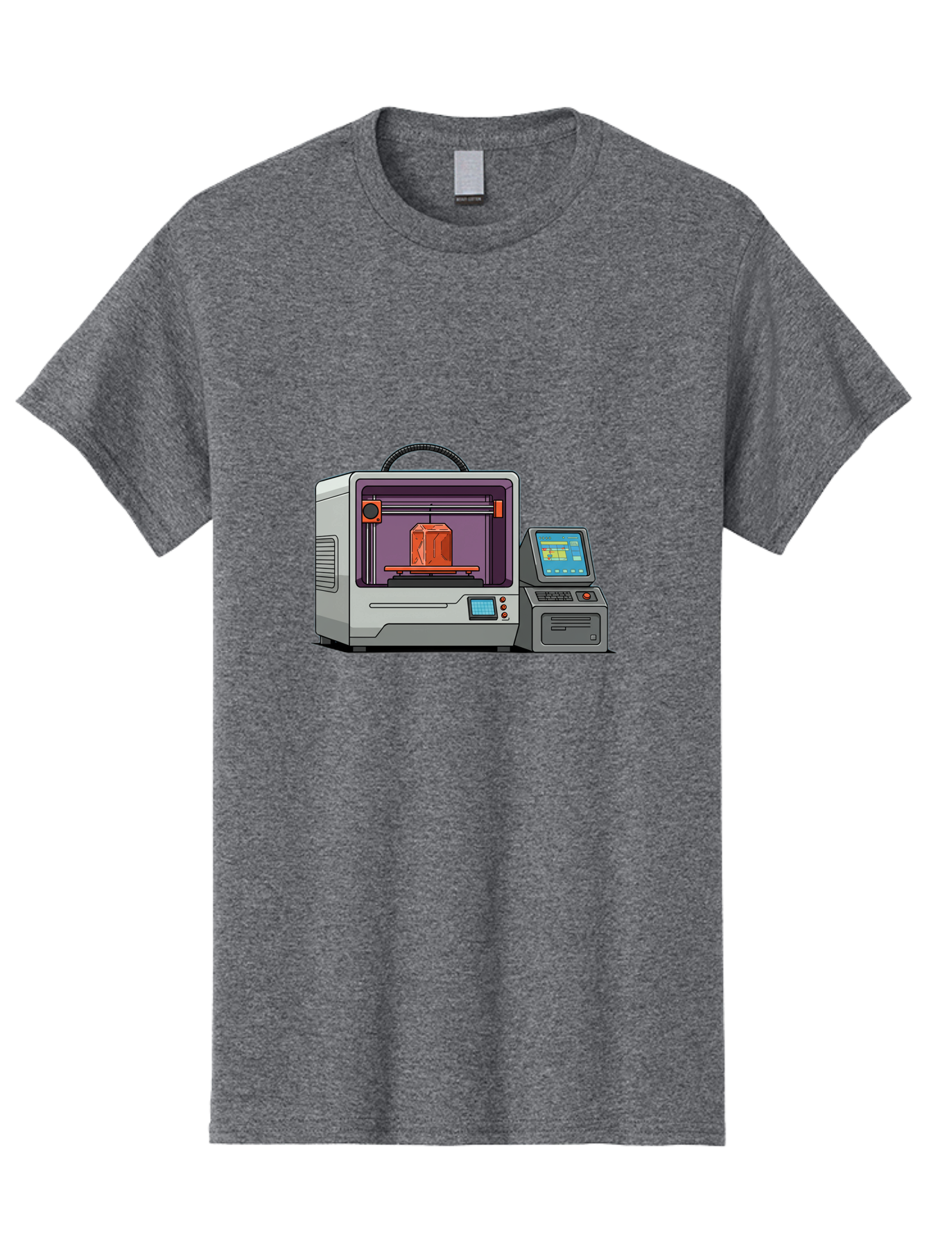 3D-Printer-4 Men'S Graphic Tee, 100% Cotton, Comfortable Casual Summer Wear, Machine Washable, 3D Printing Technology, Additive Manufacturing, Digital Design, Rapid Prototyping, Orange Object, Printer Controls, Digital Display, Baa035
