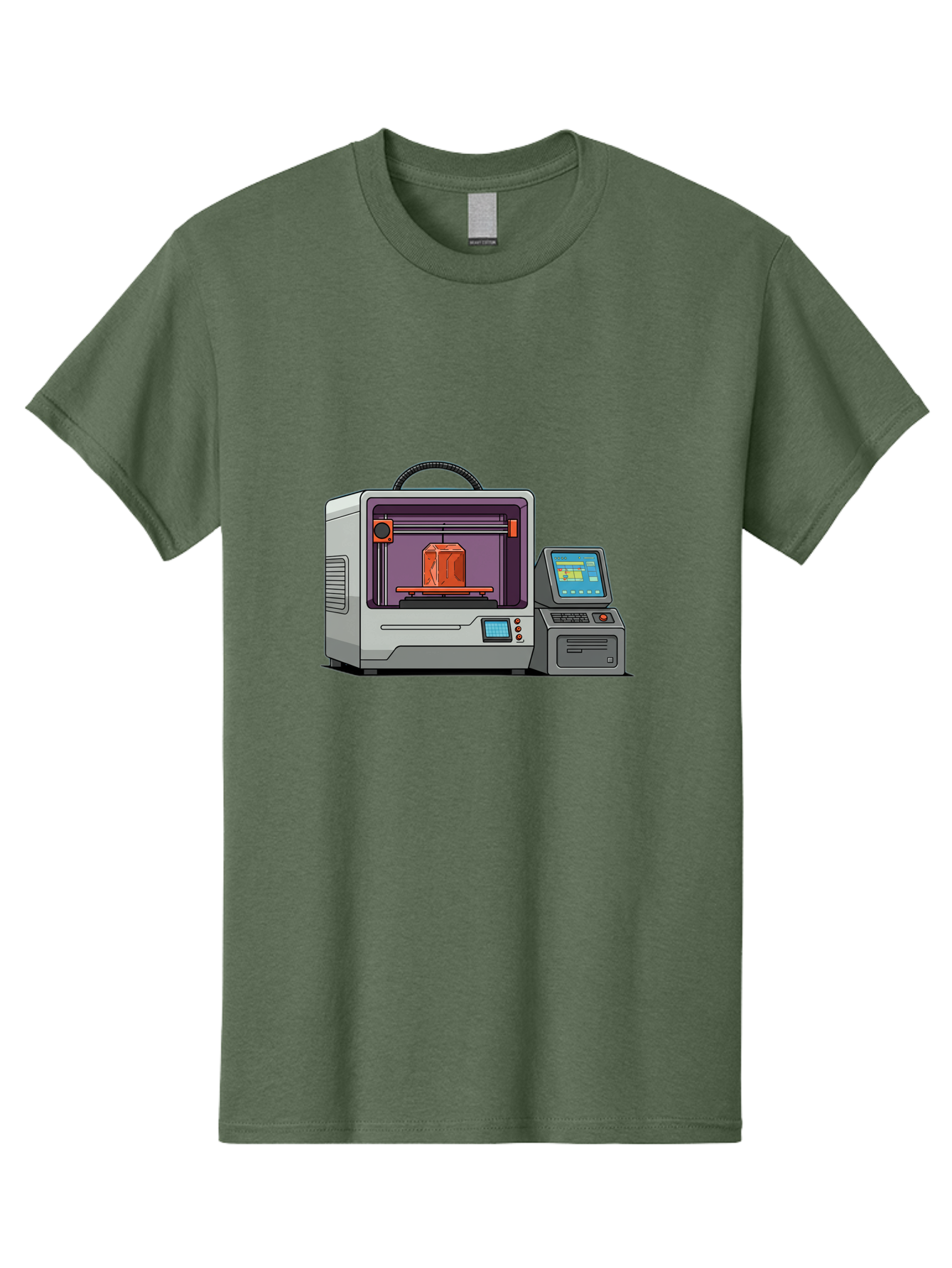 3D-Printer-4 Men'S Graphic Tee, 100% Cotton, Comfortable Casual Summer Wear, Machine Washable, 3D Printing Technology, Additive Manufacturing, Digital Design, Rapid Prototyping, Orange Object, Printer Controls, Digital Display, Baa035