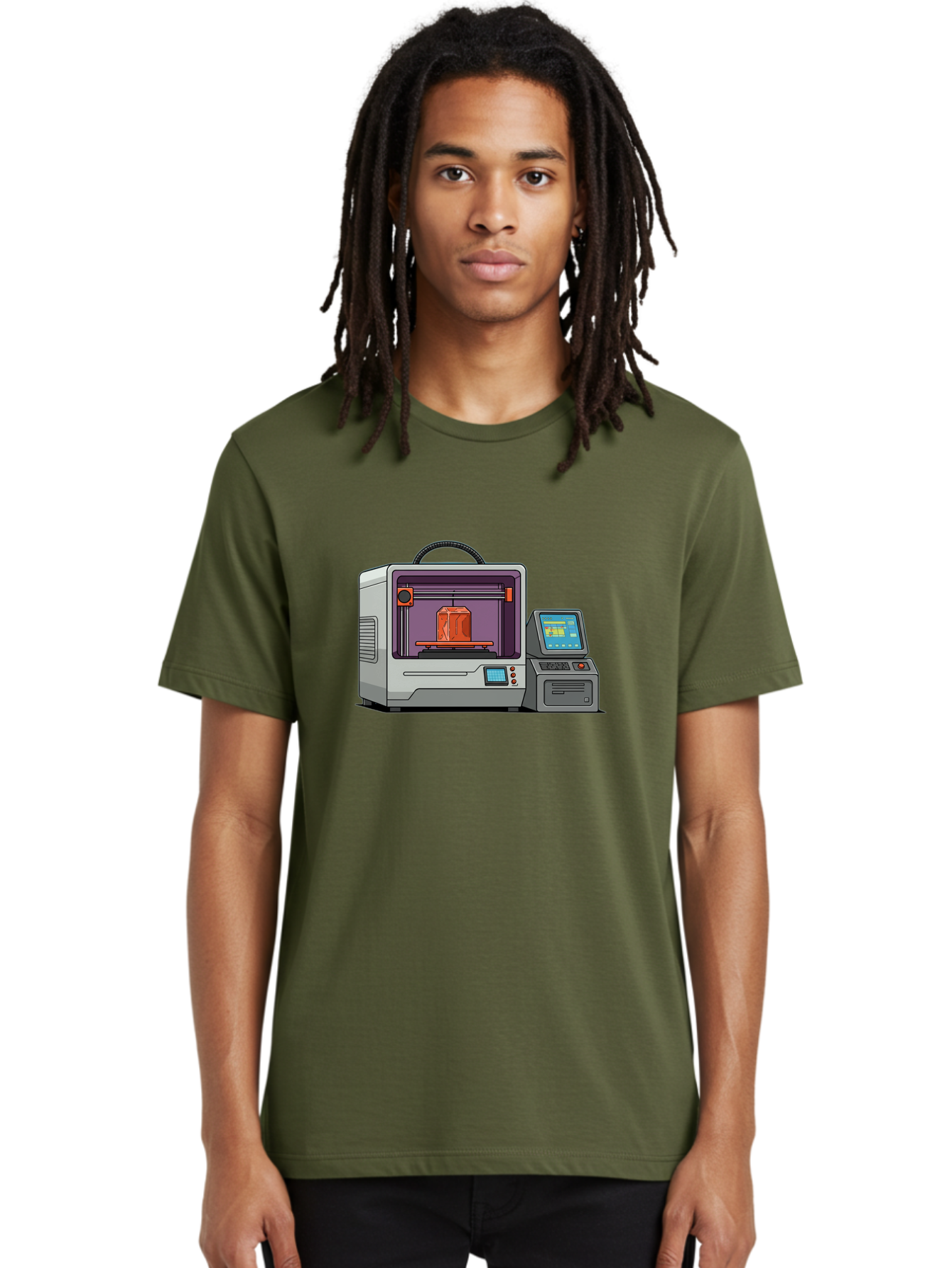 3D-Printer-4 Men'S Graphic Tee, 100% Cotton, Comfortable Casual Summer Wear, Machine Washable, 3D Printing Technology, Additive Manufacturing, Digital Design, Rapid Prototyping, Orange Object, Printer Controls, Digital Display, Baa035