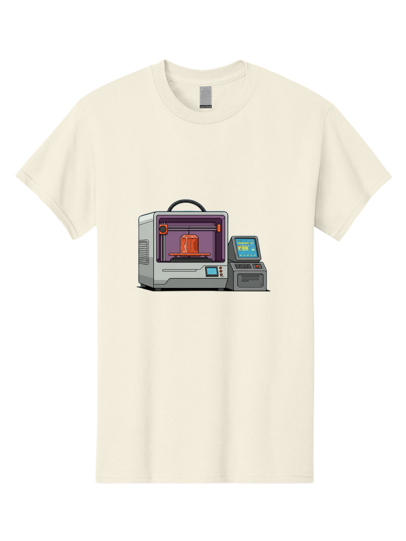 3D-Printer-4 Men'S Graphic Tee, 100% Cotton, Comfortable Casual Summer Wear, Machine Washable, 3D Printing Technology, Additive Manufacturing, Digital Design, Rapid Prototyping, Orange Object, Printer Controls, Digital Display, Baa035